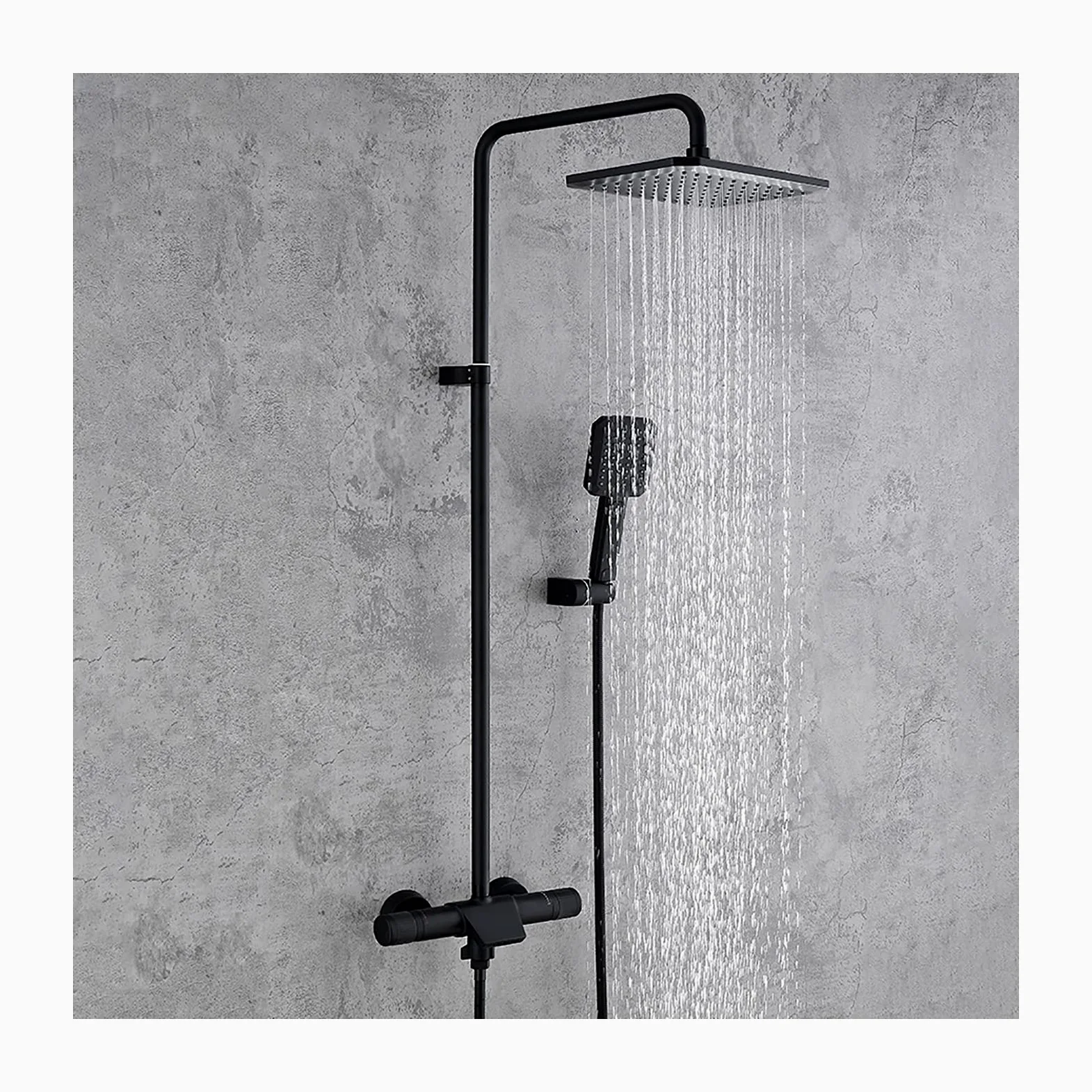 Doccia a Pioggia Set Rubinetto Doccia in Ottone Set Combinato Doccia con Doppia Maniglia Miscelatore Doccia a Pioggia a Parete con beccuccio Vasca a Cascata, doccetta a 2 modalità, soffione