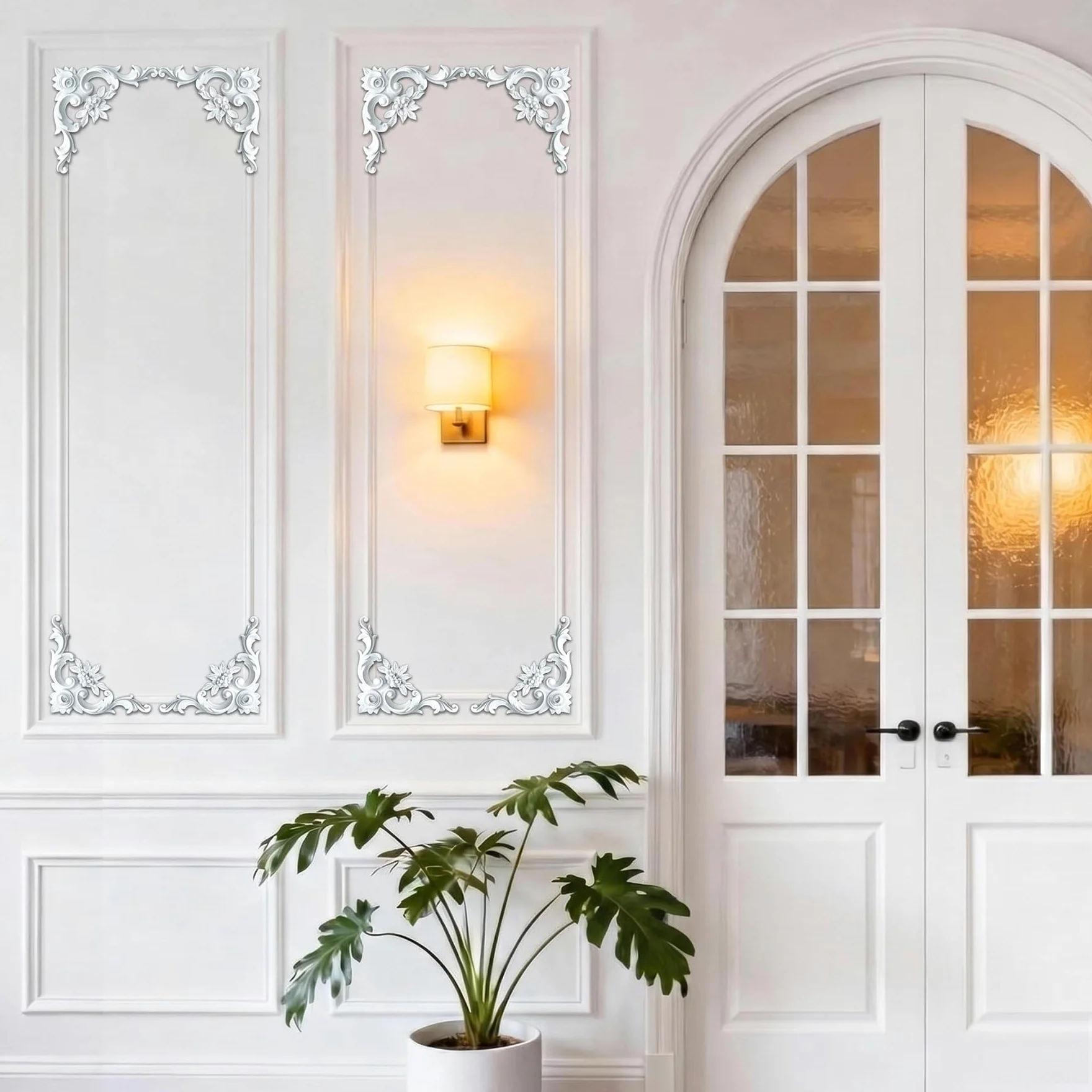 4 PCS Angolari Decorativi per Pareti E Soffitti in PU Modanature Angolari 3D con Decorazioni Floreali Profili Decorativi Verniciabili per Cornici E Angoli Elegante Finitura