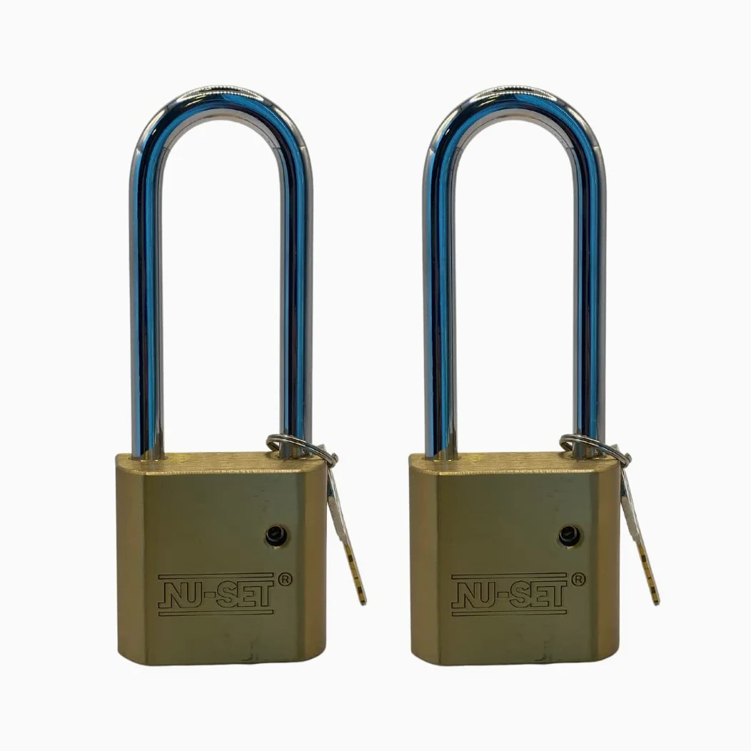 NU-SET Lucchetto in ottone massiccio resistente da 5,1 cm, temprato, lungo, confezione da 2 chiavi uguali