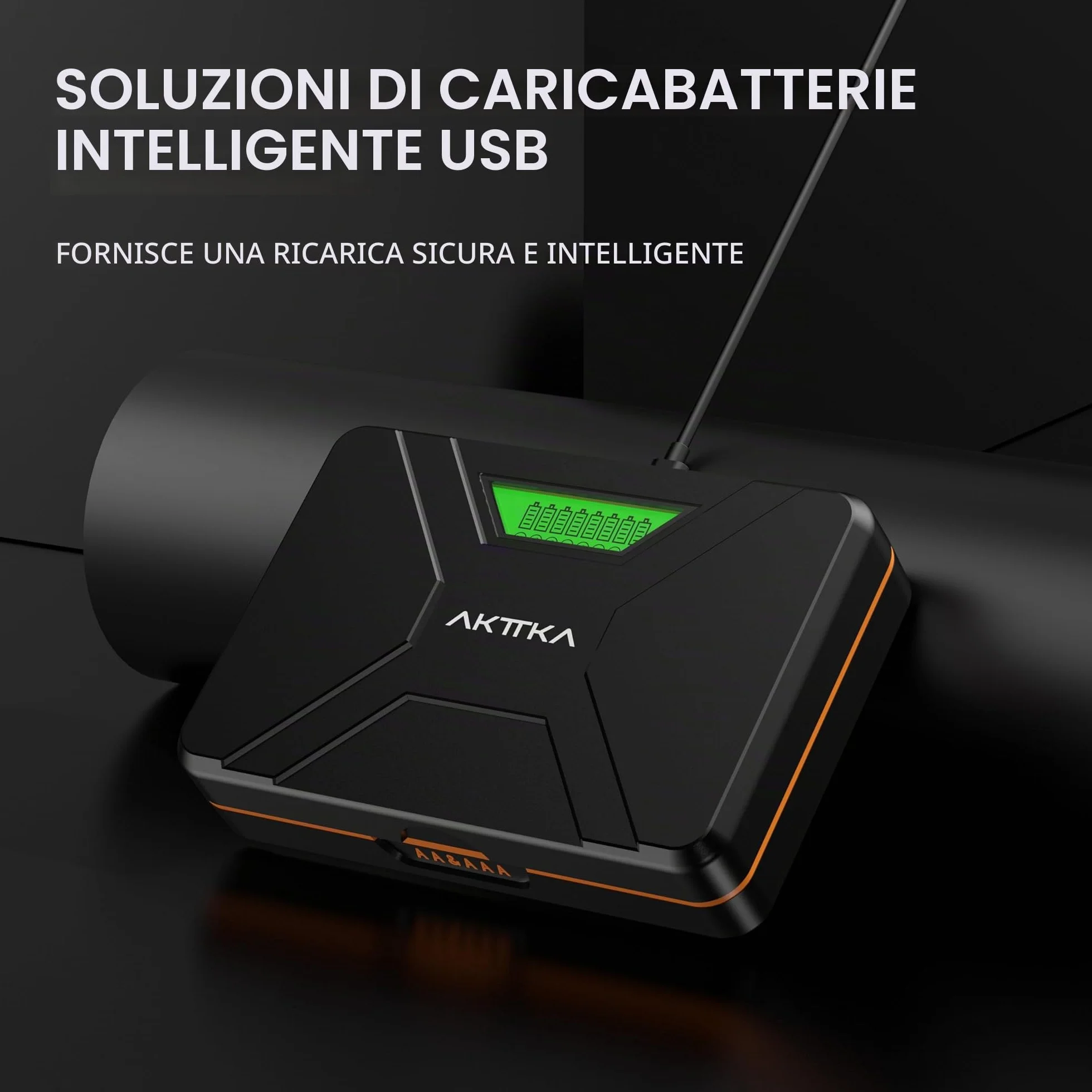 Caricabatterie Pile Ricaricabili Stilo AA e Mini Stilo AAA Intelligente 8 Slot, Ni-MH Ni-CD Ricaricabili Caricabatterie Batterie con Display LCD(con Cavo USB)