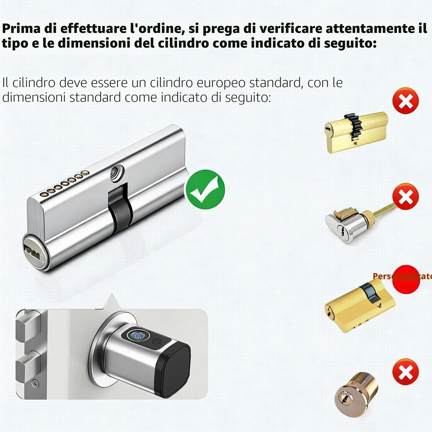 Serratura per porta con impronte digitali, 5 en 1, con codice numerico, chiave RFID APP, apriporta elettronica, cilindro di chiusura regolabile, 60-90 mm