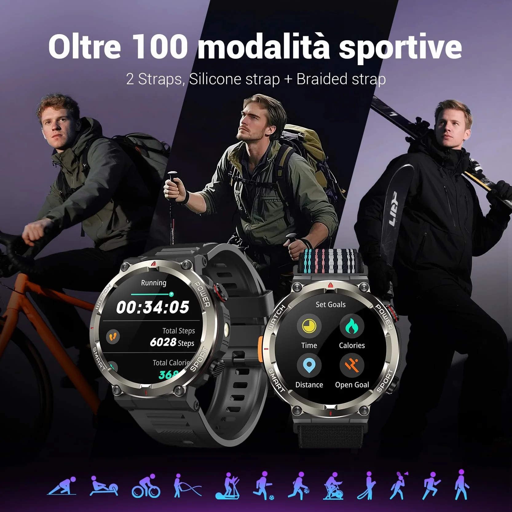 Blackview Smartwatch Uomo, Orologio Intelligente Fitness con Chiamate Bluetooth,1.45" Militari Smart Watch Tracker 100+ Modalità Sportive/Cardiofrequenzimetro/SpO2/Torcia/Bussola per Android iOS