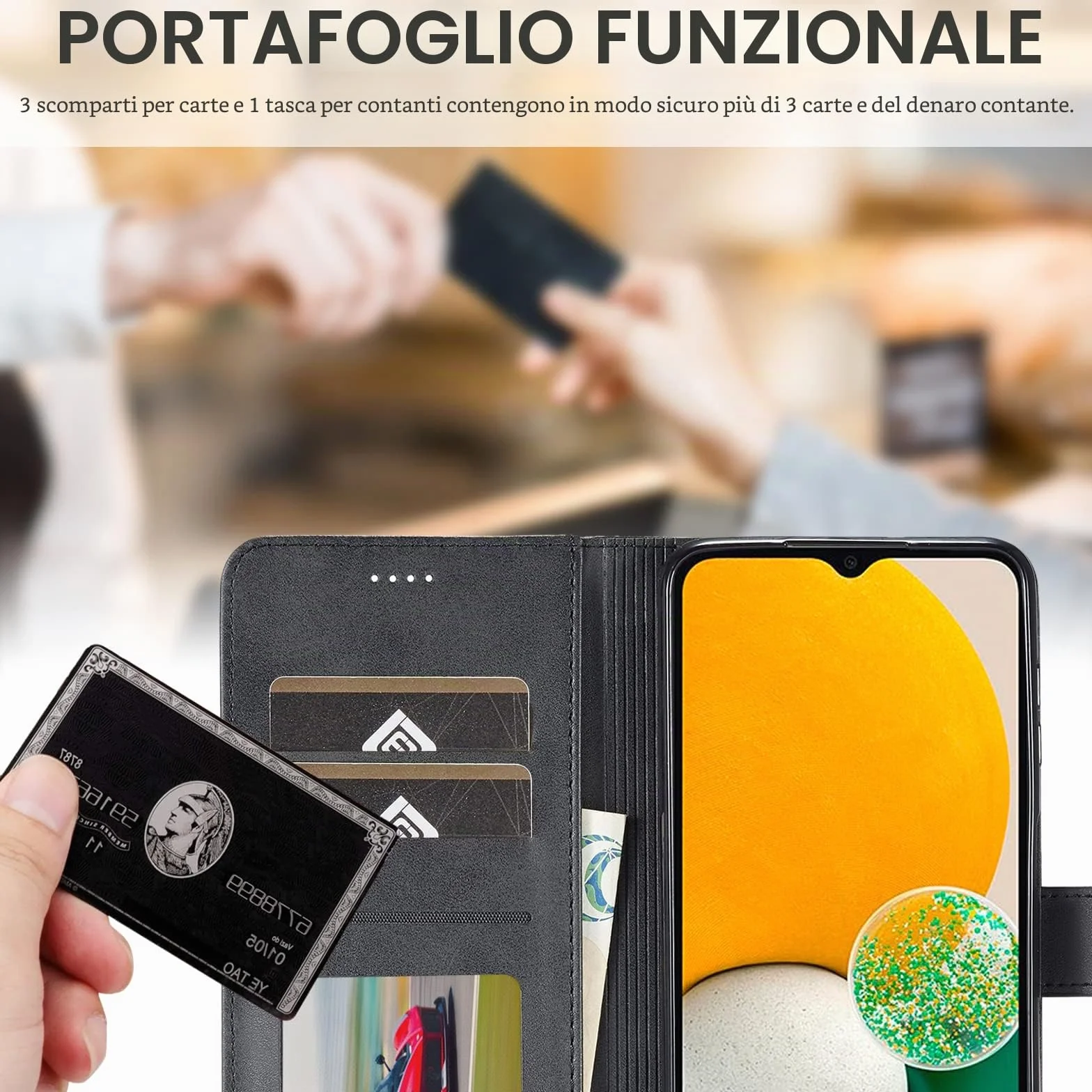 Cover per Samsung Galaxy A14 5G / A14 4G, Custodia Cover Pelle Libro Portafoglio con Porta Carte Magnetica Protezione Flip Cuoio Antiurto Case Custodia Cover per Samsung Galaxy A14 5G/4G,Nero