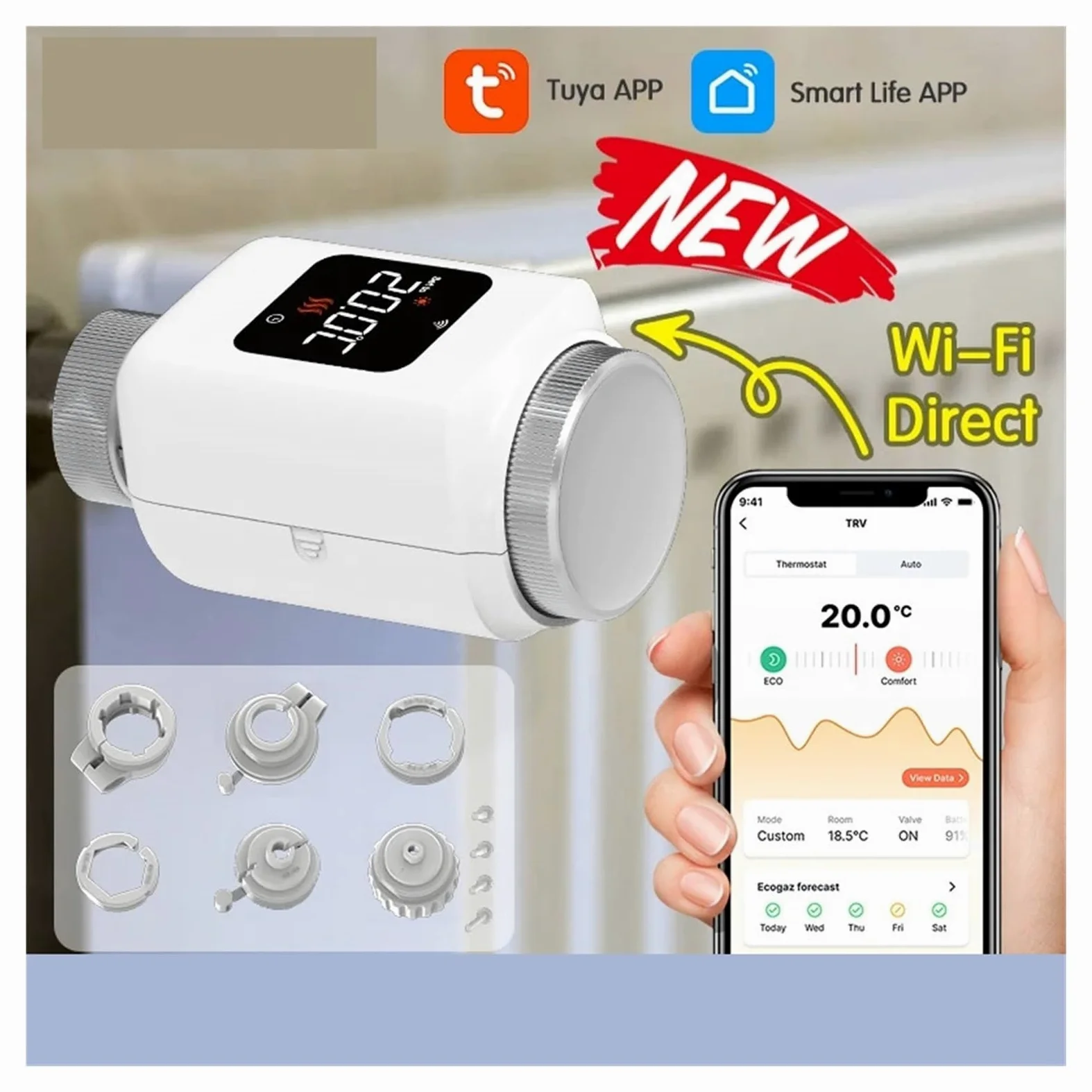 Valvola Termostatica for Radiatore TRV Zigbee Tuya Smart WiFi Temperatura modalità Vacanza(4PCS-Zigbee)