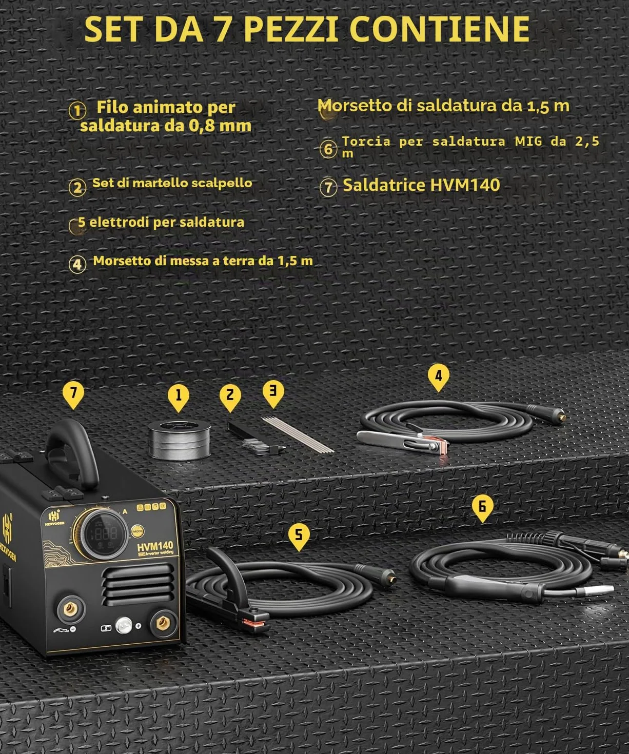 Saldatrice A Filo No Gas 140A 230V 3 in 1 Inverter MIG/MMA/Lift TIG HVM140