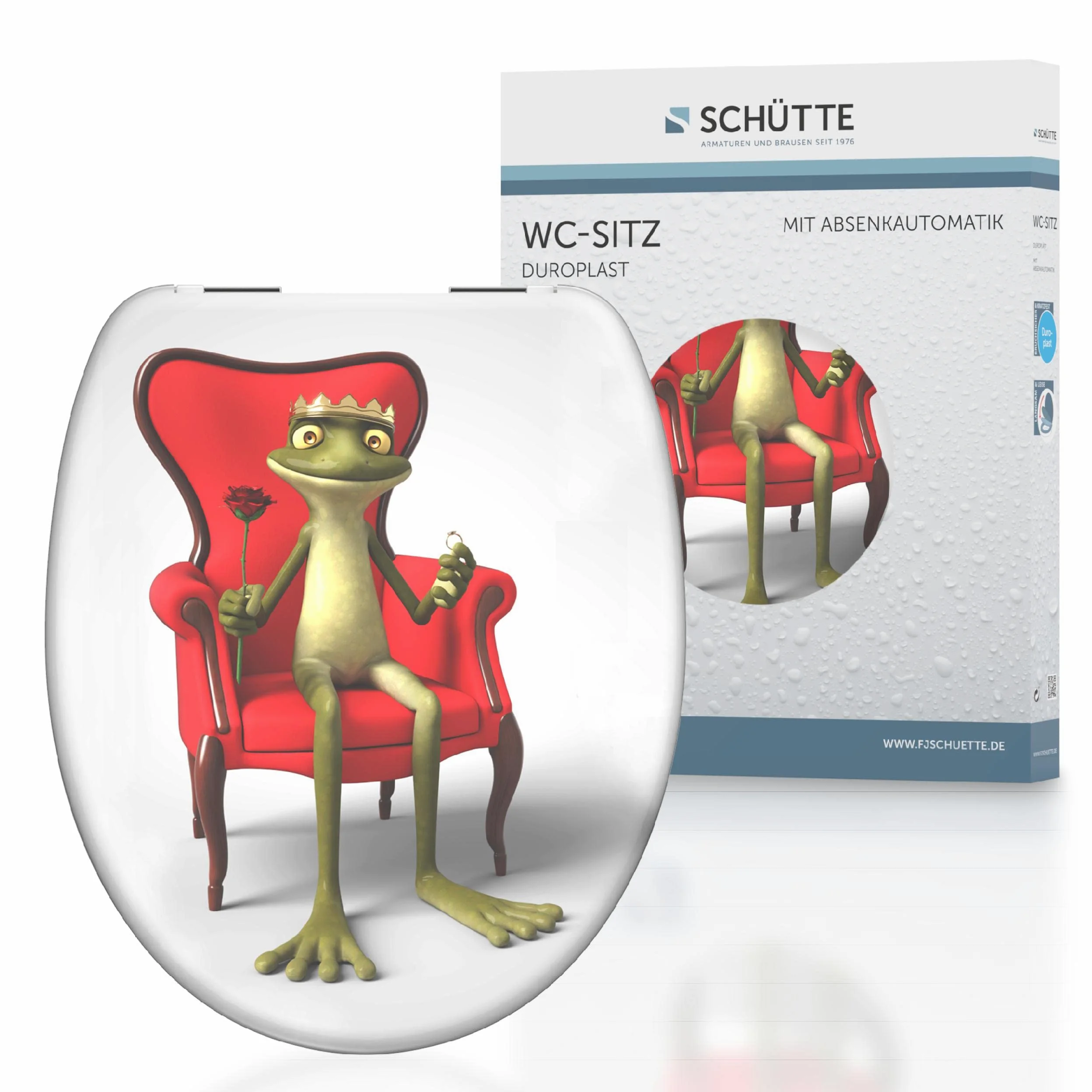 SCHÜTTE 82190 - Sedile WC in Duroplast FROG KING con abbassamento automatico