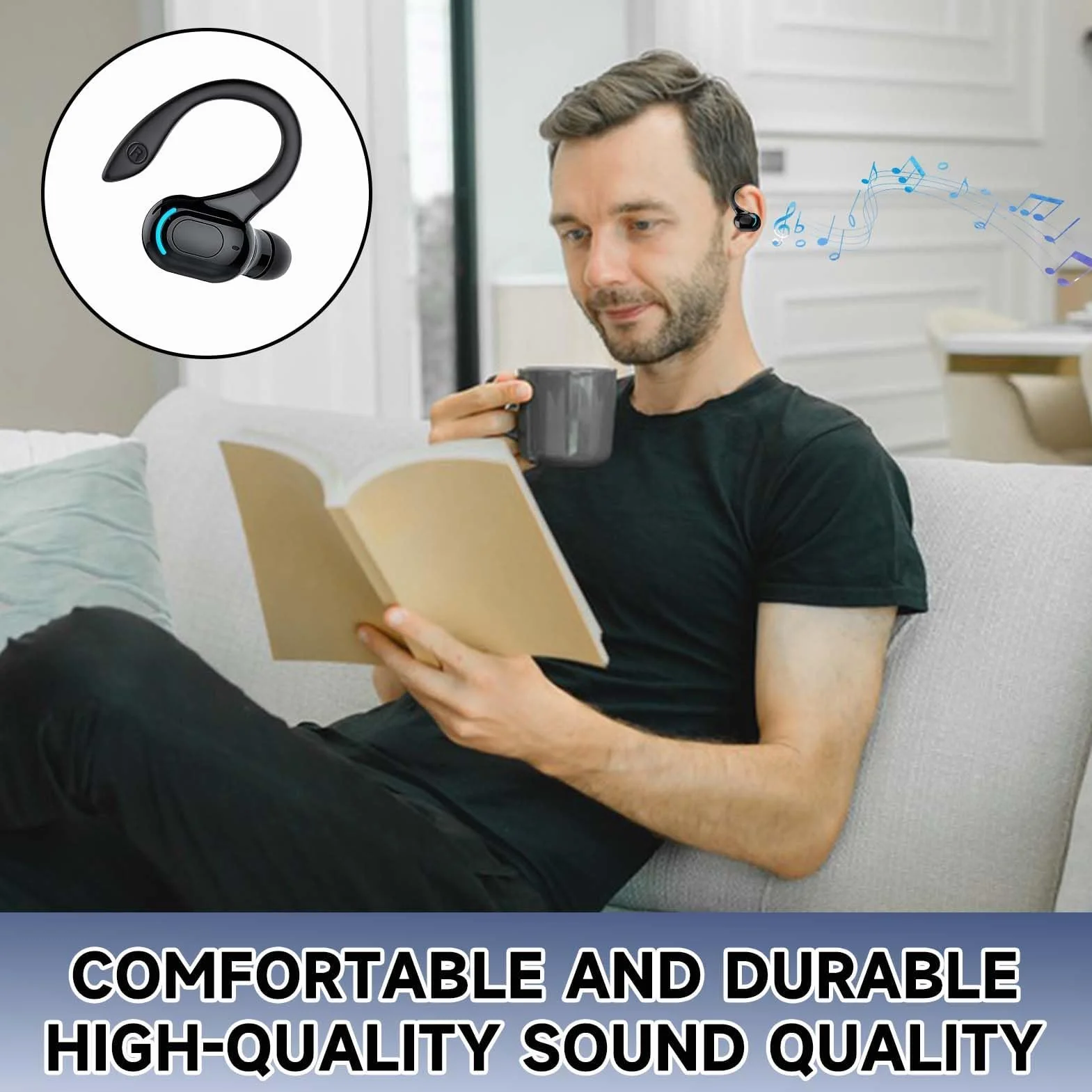 Auricolare Bluetooth Mono V5.2 Cuffie Vivavoce con Microfono Design 360° sopra l'Orecchio Pinganello Bluetooth Mobile Compatibile con Phone, Android e PC