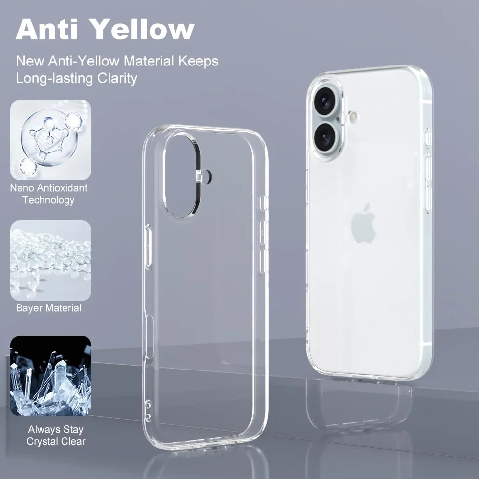 Captor Cover iPhone 16, Custodia Trasparente in Silicone Morbido, Protezione Fotocamera, Anti-Ingiallimento, Flessibile e Resistente per iPhone 16 Cover (Bordi Rialzati)