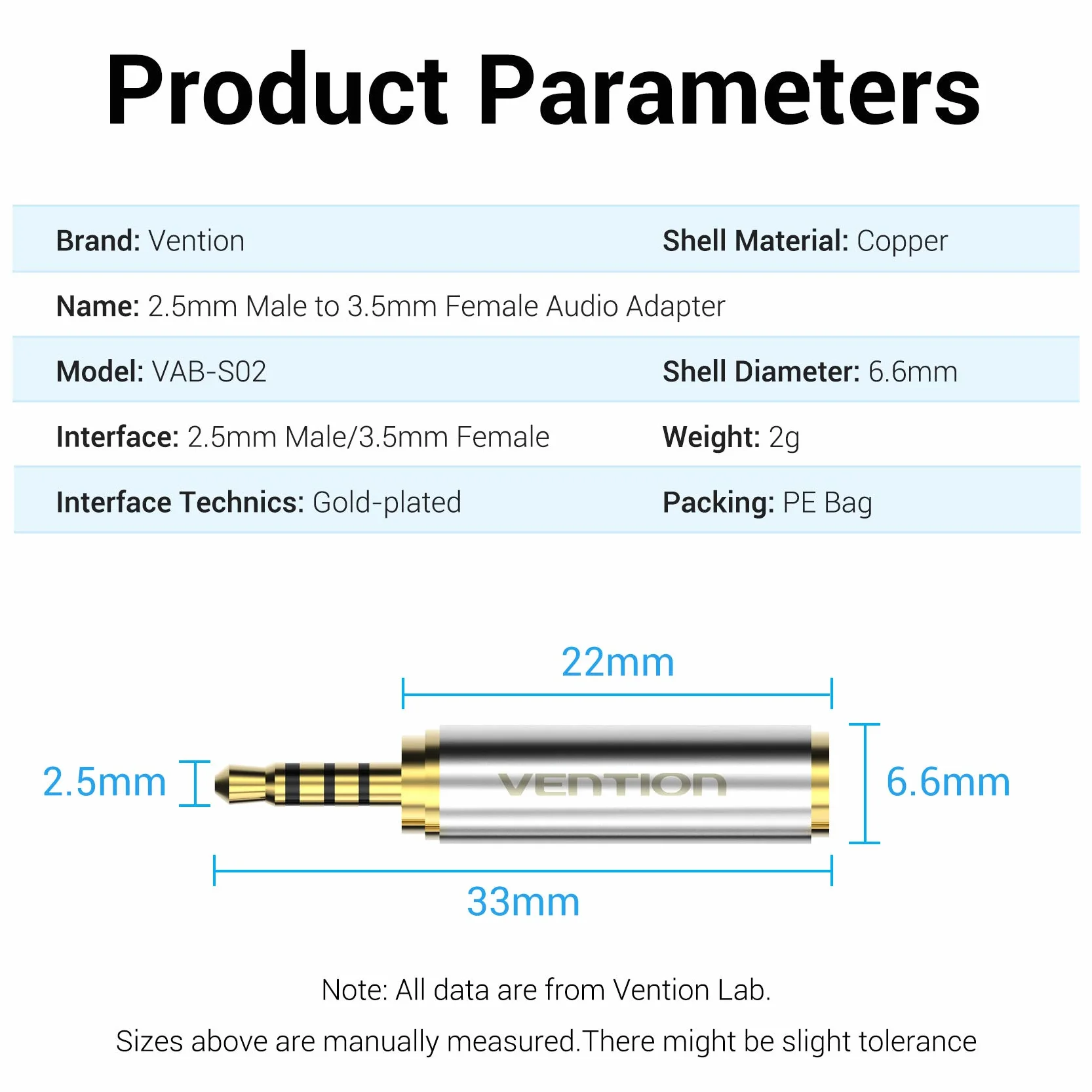 VENTION Convertitore adattatore audio da 3,5 mm femmina a 2,5 mm maschio, qualità premium, cuffie auricolari da 2,5 mm a 3,5 mm, jack stereo o mono a 3 anelli (2 pezzi)