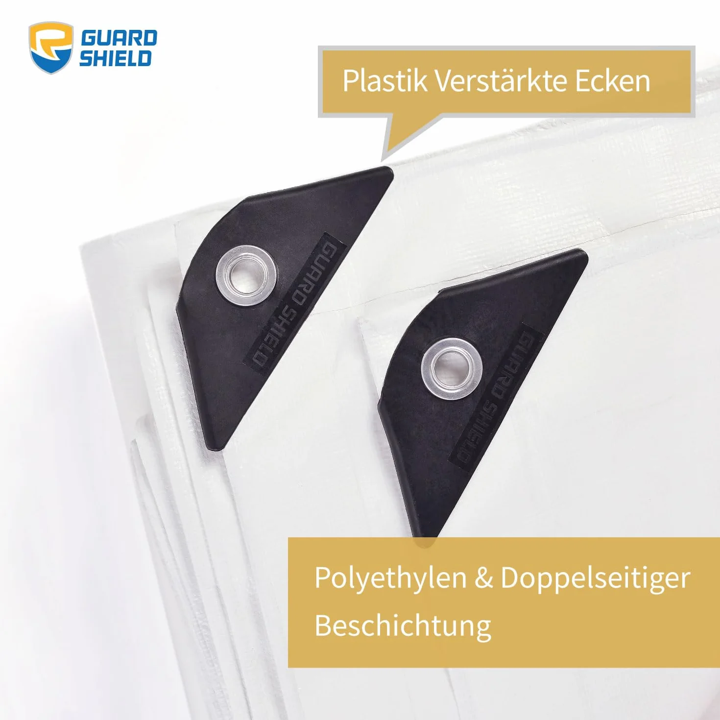 GUARD SHIELD Telone multiuso con occhielli Impermeabile 3 m x 3 m Bianco Telone in tessuto 200 g/㎡ Telone protettivo Telone multiuso, resistente allo strappo, stabilizzato ai raggi UV, resistente alla
