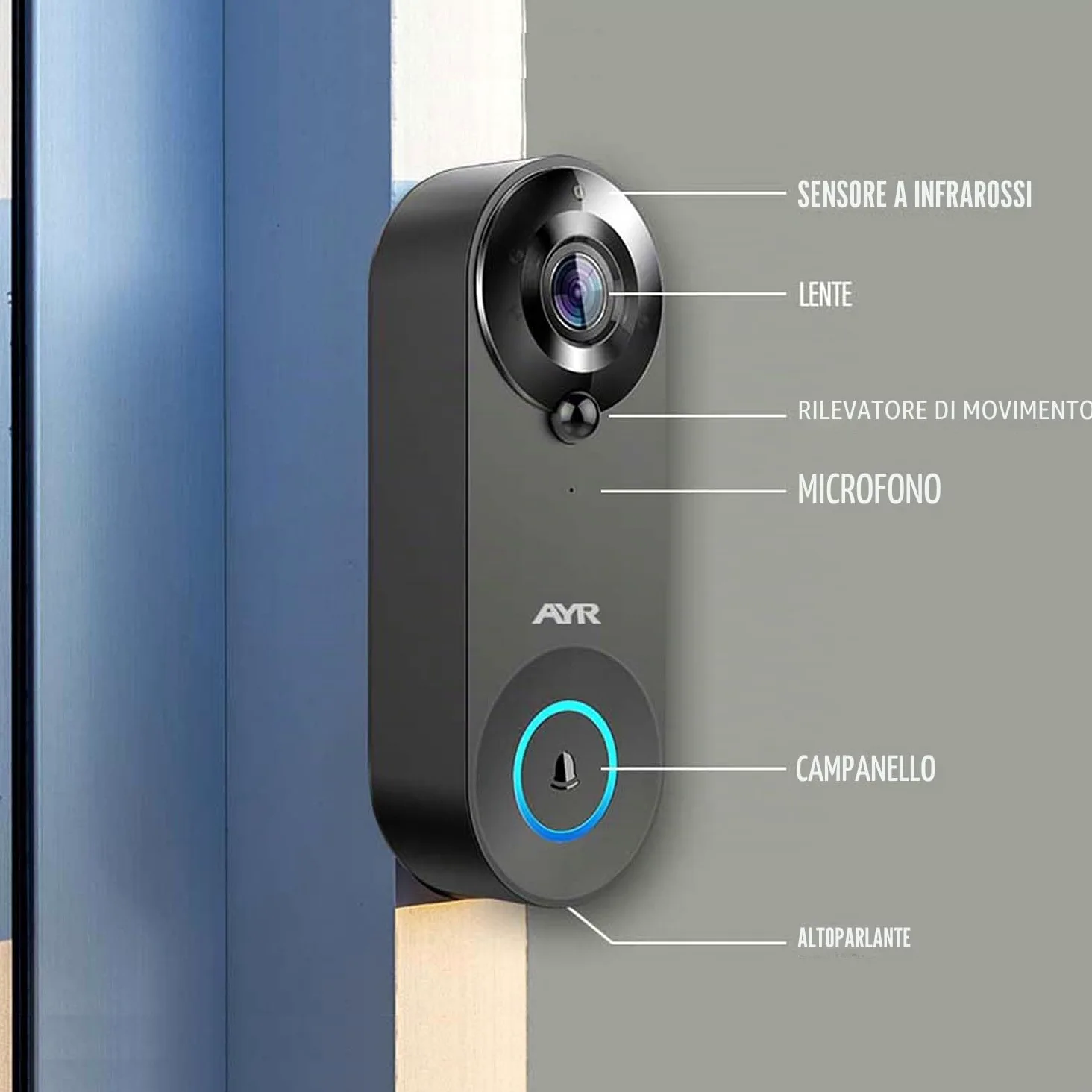 Spioncino digitale WiFi Outdoor AYR 761. Proteggi la tua porta. Sensore di movimento, infrarossi e visione notturna. Prova me con Alexa e Google Home.