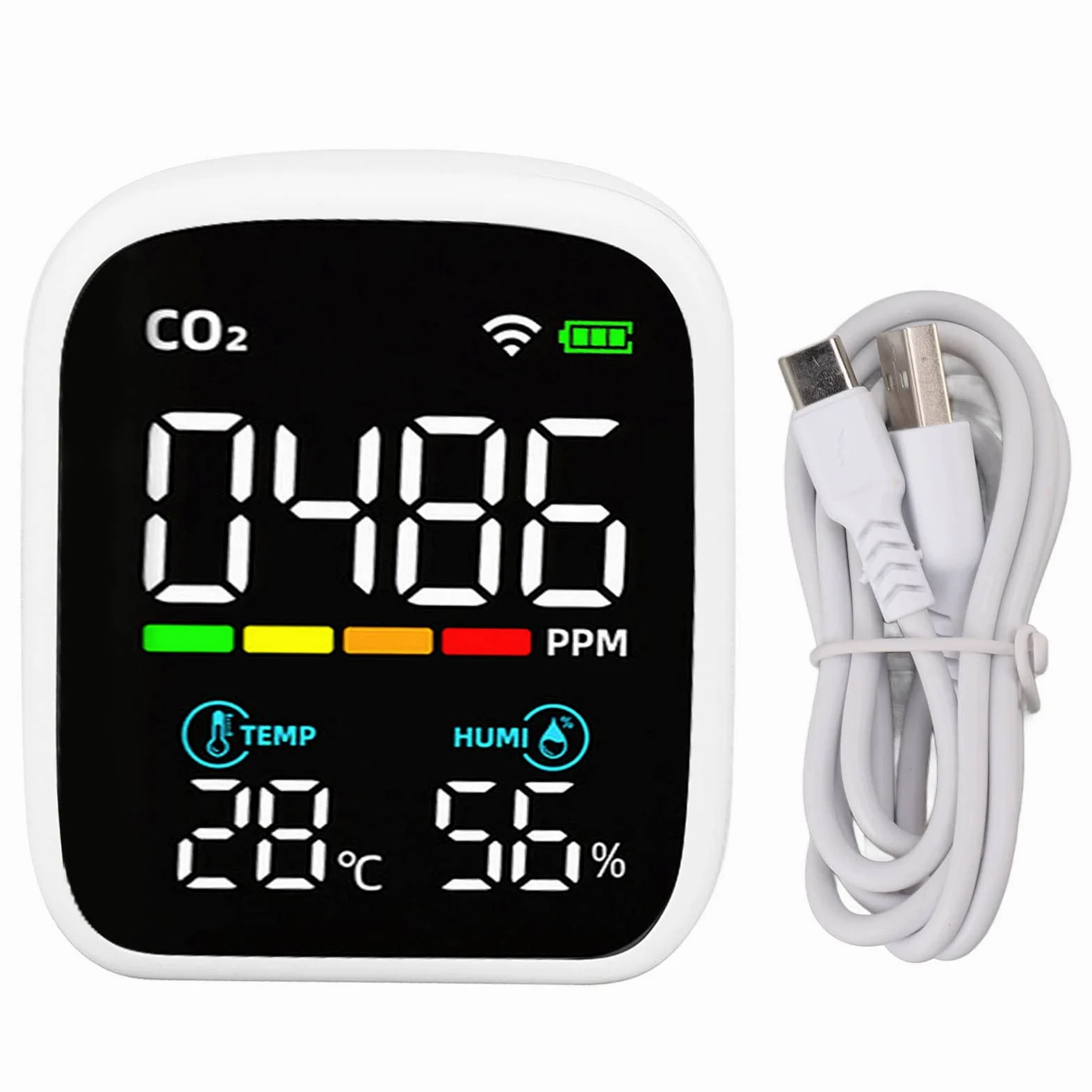 Monitor della qualità Dell'aria Rilevatore Multifunzionale 8 in 1 di Anidride Carbonica e PM2.5 per Casa e Ufficio Materiale ABS