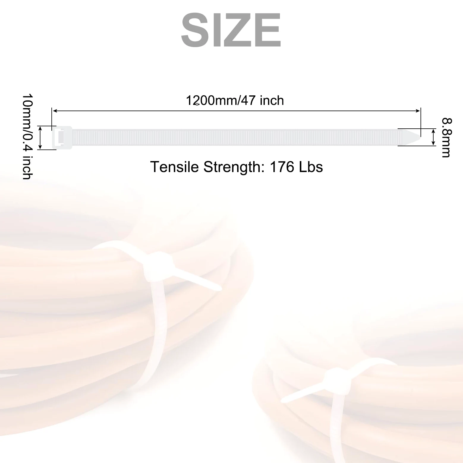 QUARKZMAN 100 Pezzi di Fascette Stringicavo in Nylon Extra Lunghezza 1200mm/47" 176 Lbs 10mm Auto-bloccatonti per Gestione Cavi, Colore Bianco
