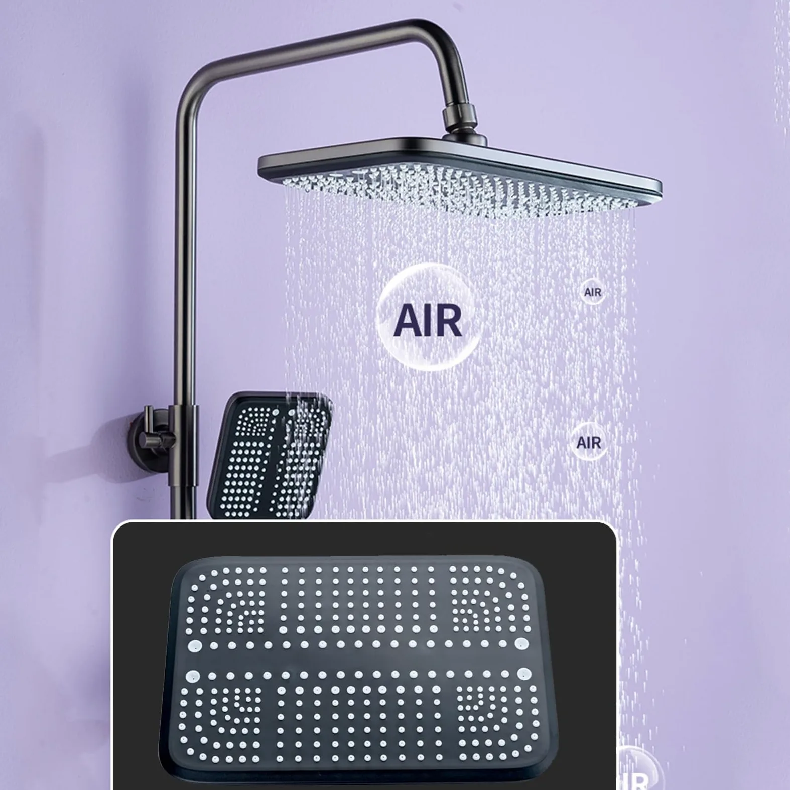 Set di rubinetti con Display Digitale per Sistema Doccia Grigio, Montaggio a Parete con beccuccio per Vasca, soffione a Pioggia, doccetta, Bidet
