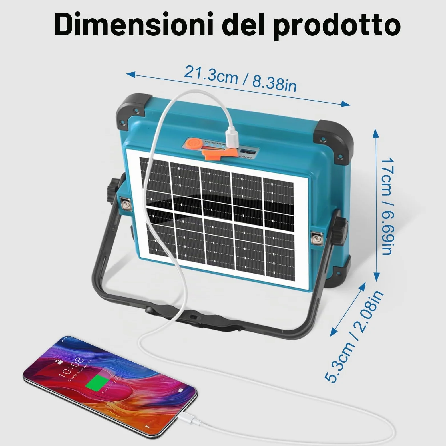 ERAY 100W Faro LED Ricaricabile Batteria da 12000mAh | 5 Modalità, 480 Perle LED, Pannello Solare, Faretto LED da Cantiere per Emergenza, Campeggio, Riparazione, Garage, Esterni