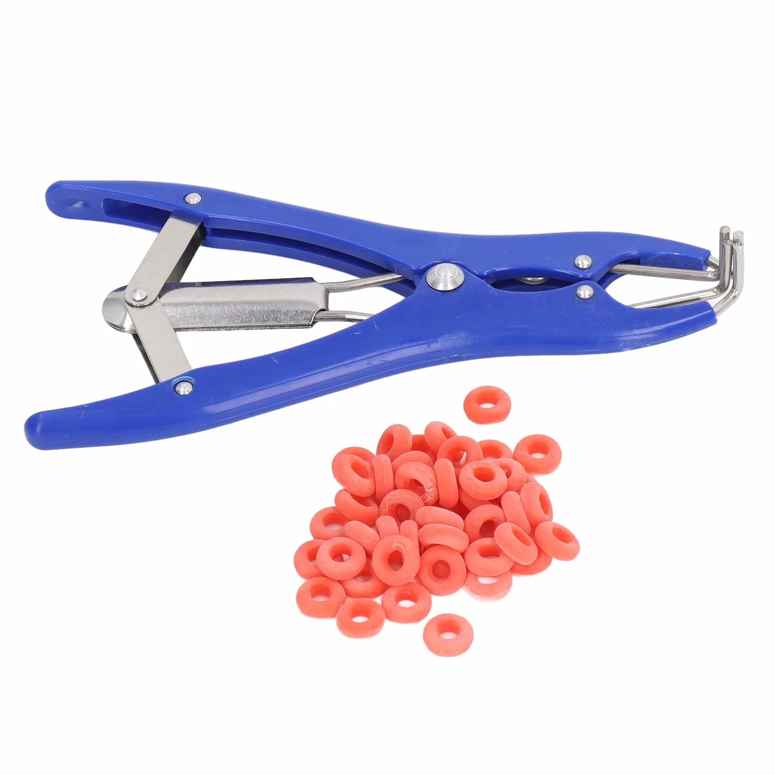 Kit Professionale per Castrazione 1 Pinza Elastrator in Plastica Durevole 100 Anelli Elastici di Gomma Rossa per Ovini Caprini Suinetti