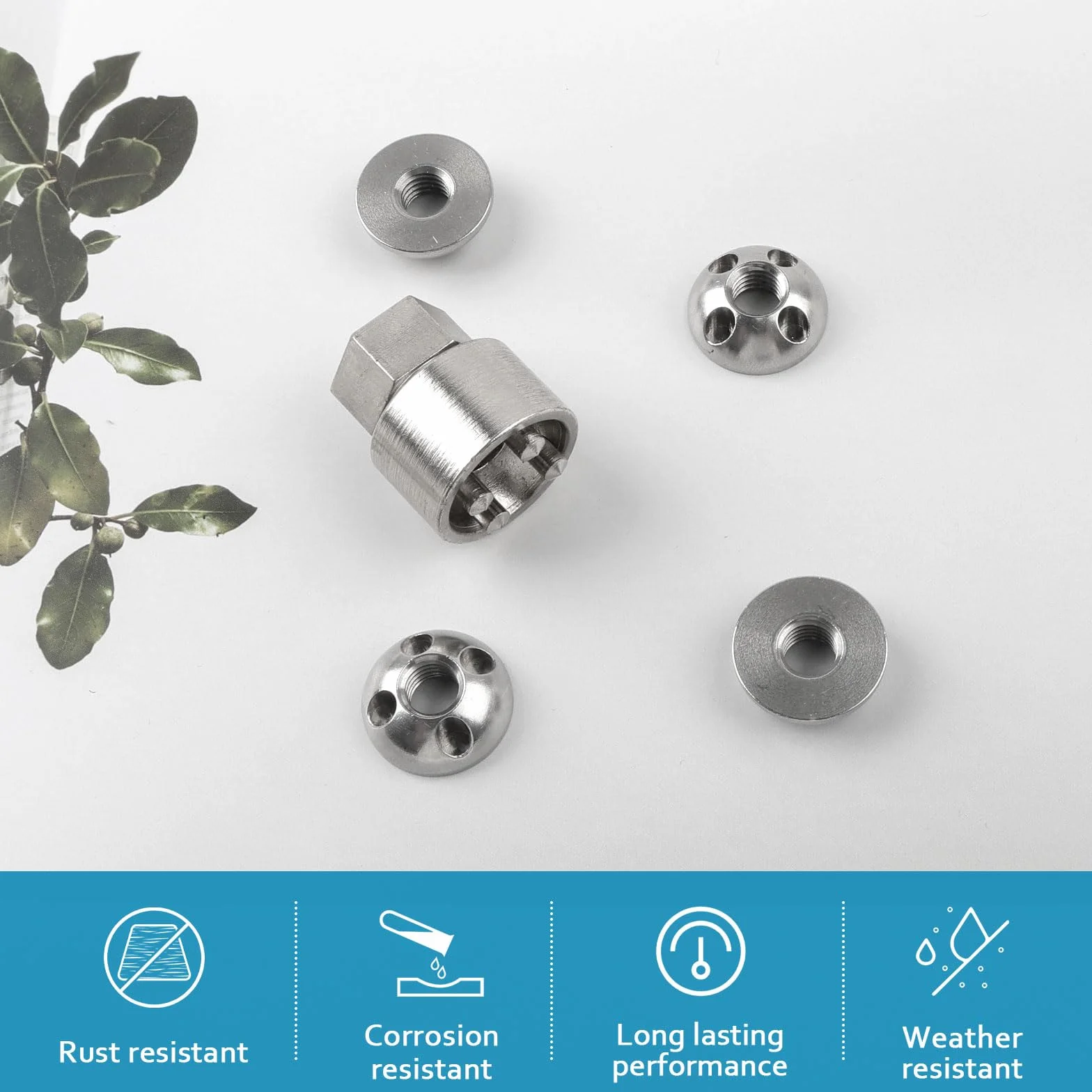 Set di 4 dadi antifurto M8 a 4 fori in acciaio inox per tenda portabici impianto solare