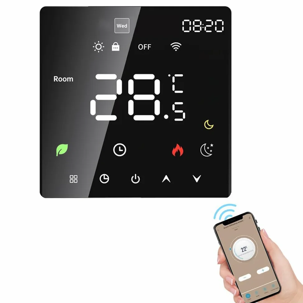 Termostato di riscaldamento a pavimento, termostato ambientale, termostato di riscaldamento, elettrico intelligente, WiFi, touch screen, controllo tramite (riscaldamento dell'acqua