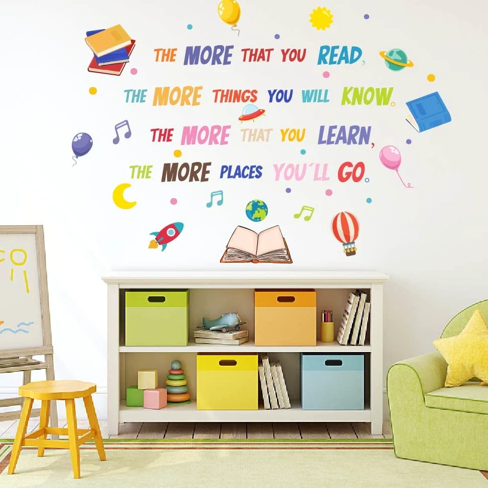 SUPERDANT Lettura Decalcomanie da Muro Citazioni Ispiratrici Adesivo da Parete Decorazione Artistica Motivazionale Decalcomanie da Muro in Vinile Grande Sala di Lettura Citazione da Parete