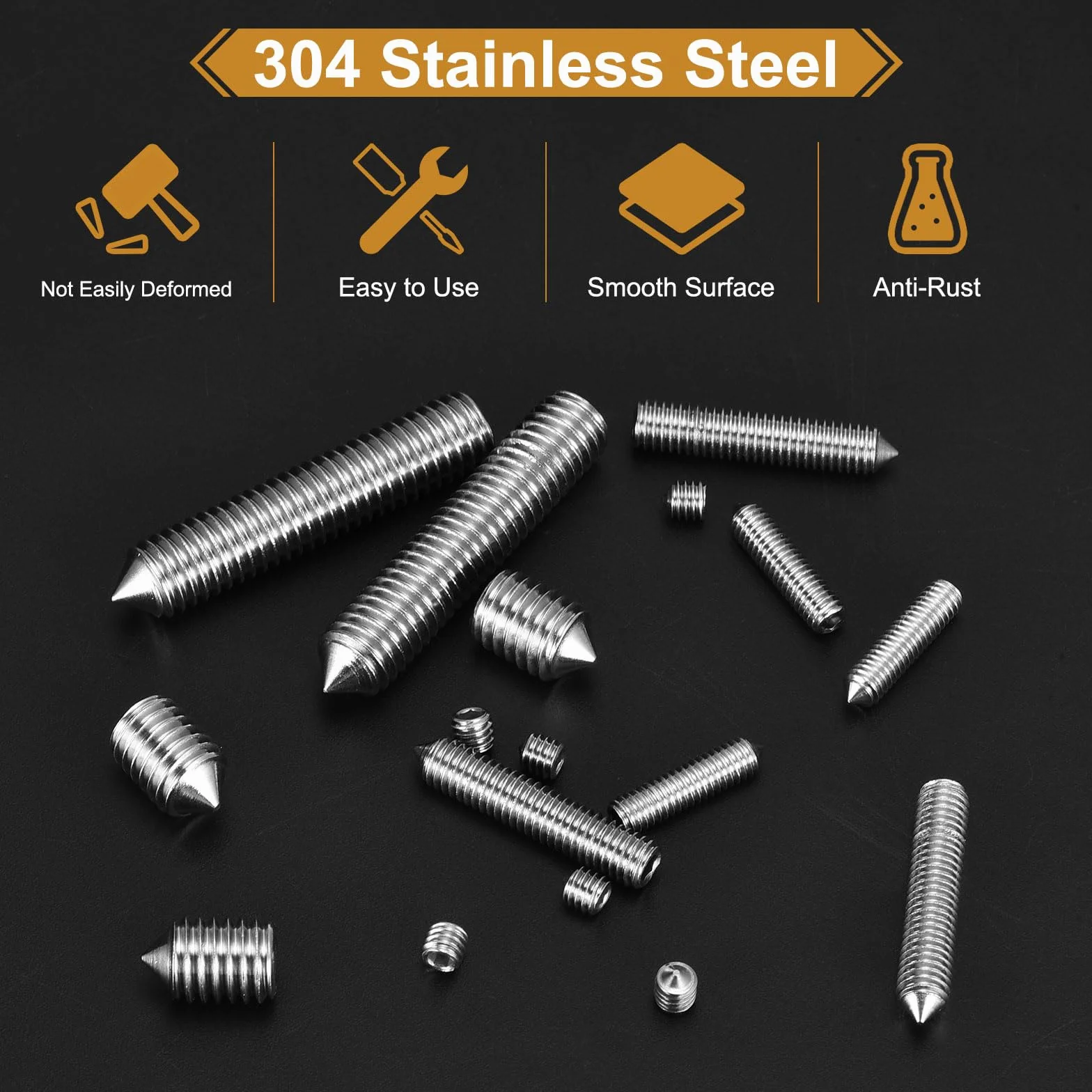 Set di 40 viti M4 x 5 mm in acciaio inossidabile 304 a punta conica esagonale