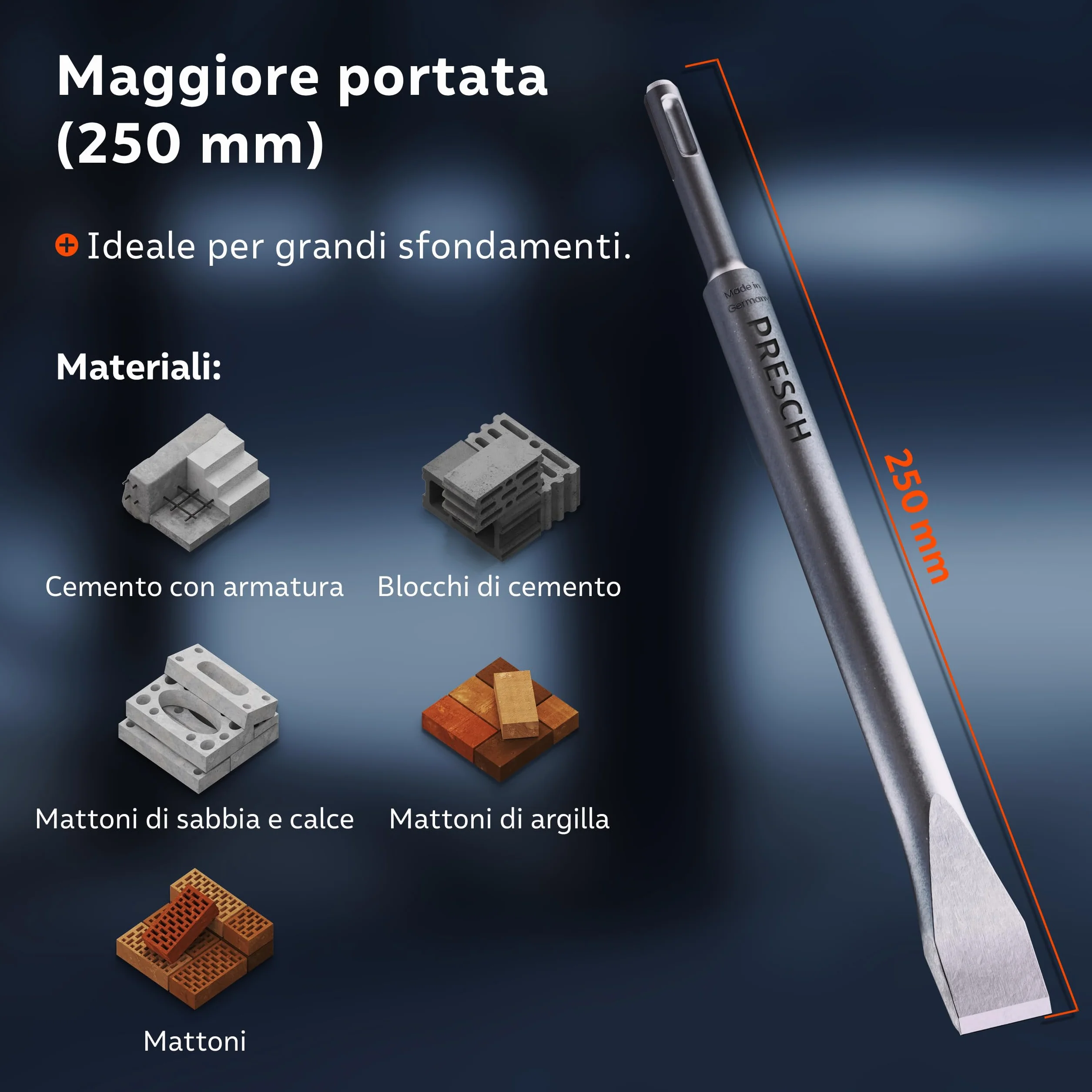PRESCH SDS plus Scalpello piatto 20 mm 250 mm Acciaio per demolizione