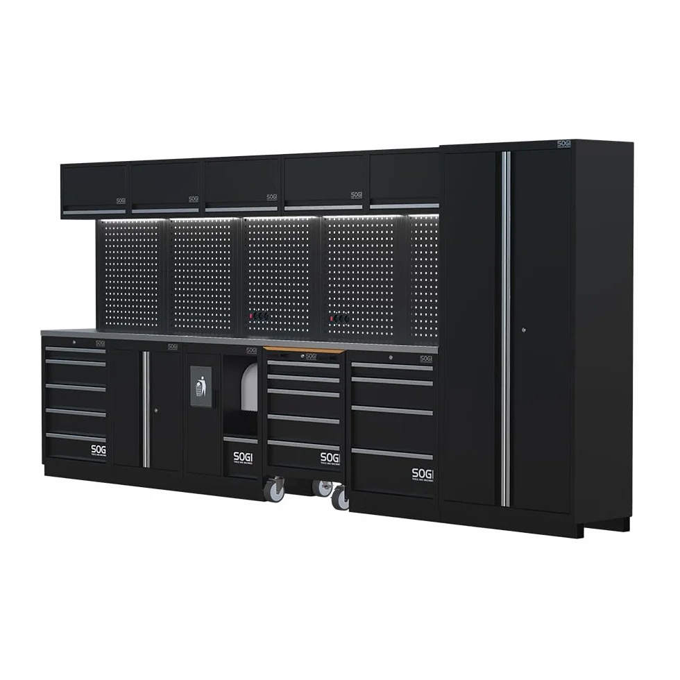 Sogi ARR-OFF-4320 Arredamento modulare in lamiera per officina e garage piano in acciaio inox 4315x466x2000 mm