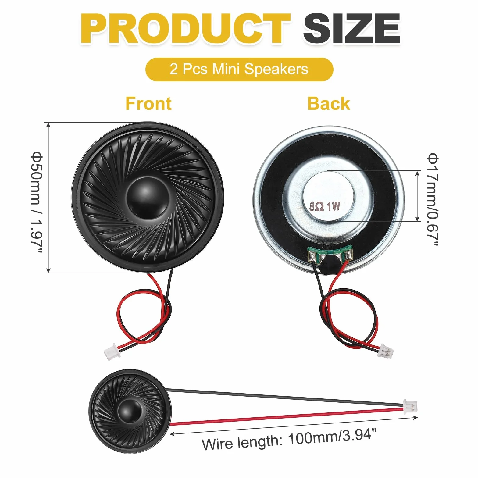 QUARKZMAN 2 Pezzi Altoparlante Piccolo 8 Ohm, 1W 50mm Diametro Guscio Metallico Rotondo Magnete Piccolo Altoparlante Con Filo Terminale 100mm Micro Interno Per DVD, EVD, Mini Audio