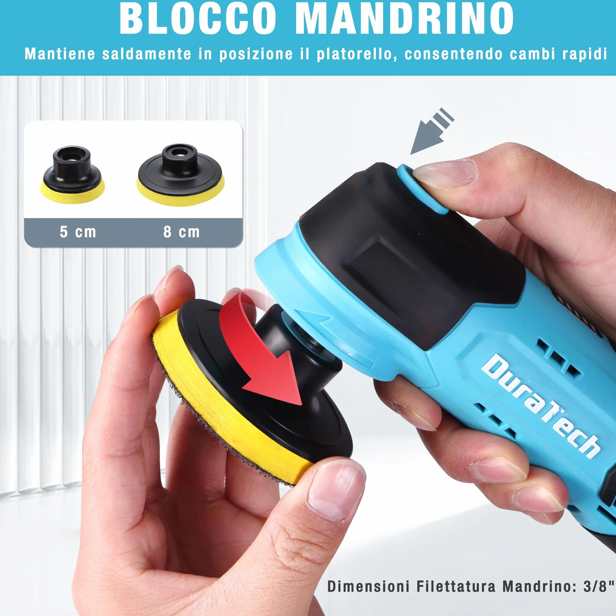 DURATECH Lucidatrice Elettrica 12V 3000 giri/min 5 Velocità Regolabili con Spugne Panni Disco