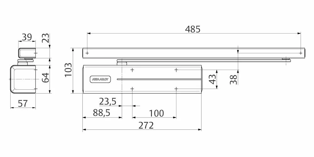 Tesa Assa Abloy DC700-DEV1 DC700 Chiudiporta con binario scorrevole argento