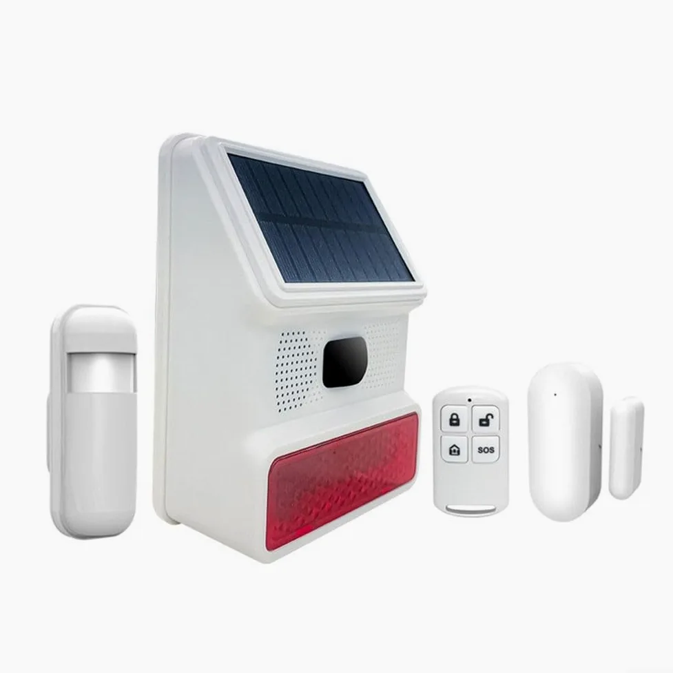 Sirena solare per esterni, 433 MHz, allarme senza fili, con luce lampeggiante, per la sicurezza domestica, giardino, capannone, garage, resistente alle intemperie, ABS bianco (C)