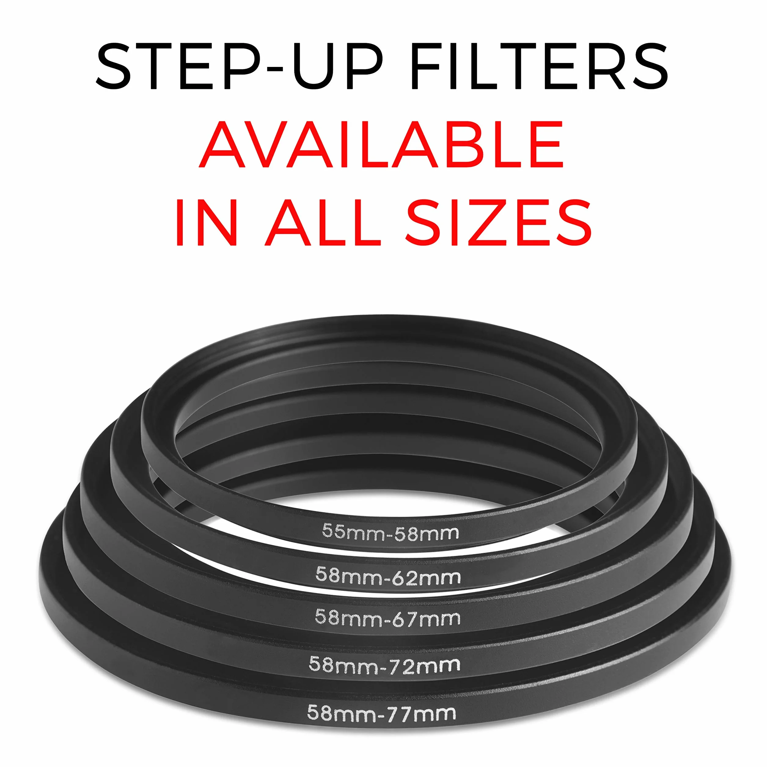 STEP UP Filter Adapter, anello adattatore del filtro, In alluminio fresato a CNC (43mm – 52mm)