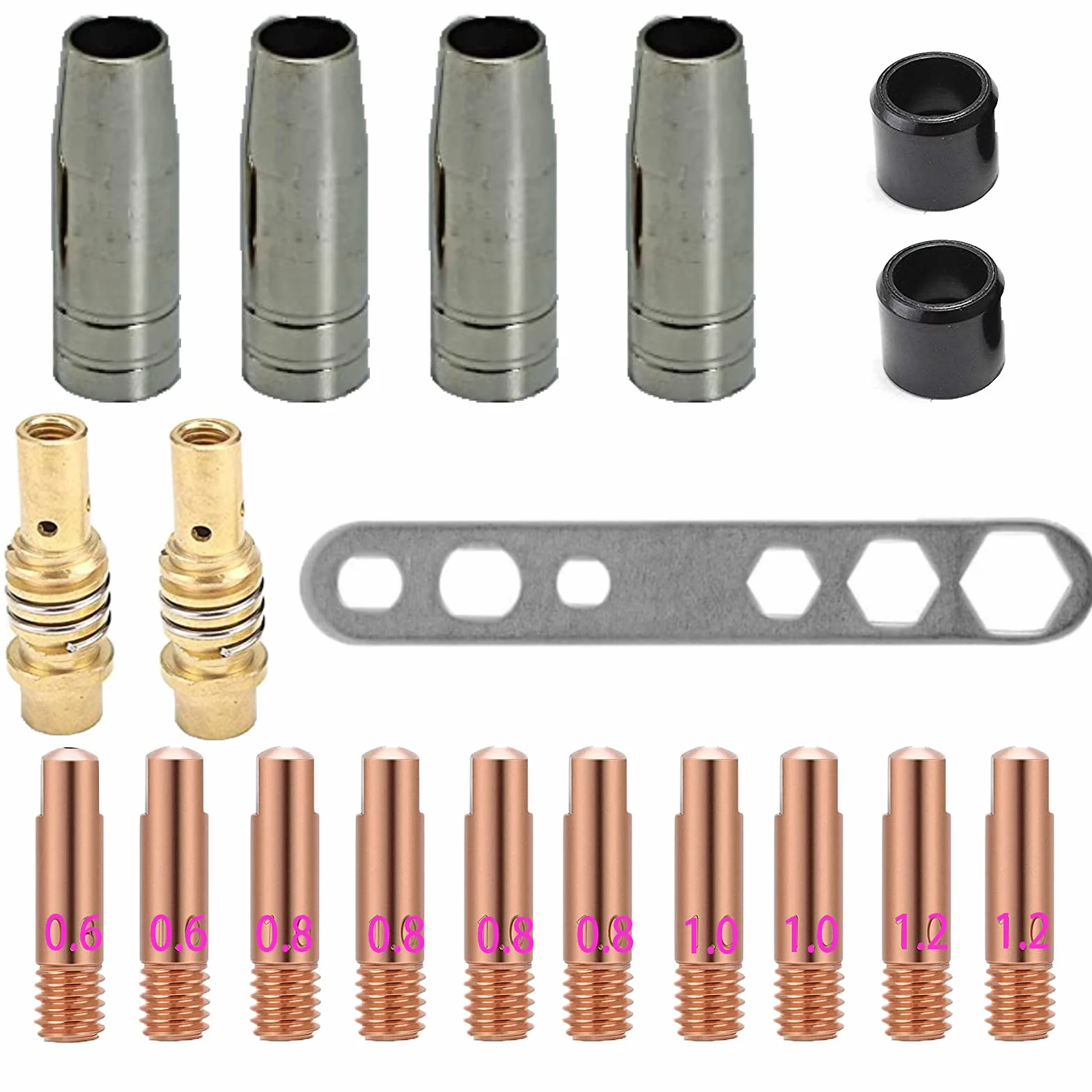 MB15AK MIG Accessori per Saldatrice, Set Materiali di Consumo Saldatura Torcia Contatto Ugello Gas 19 Pezzi