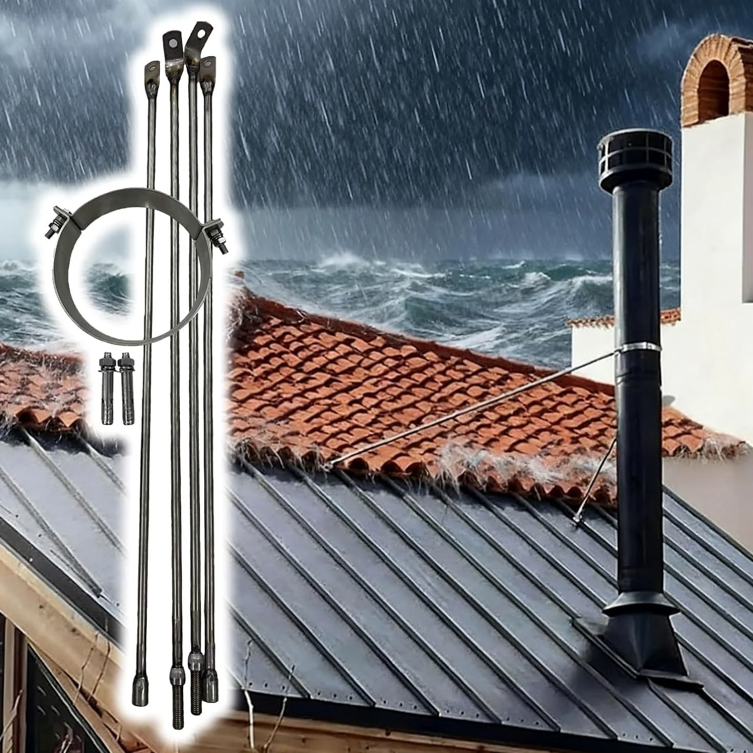 Morsetto per Tubo di Fumo Supporto Tubo Stufa Rimovibile per 30 25 22 20 18 15 cm di Diametro, Kit di Supporto del Supporto del Camino in Acciaio Inossidabile(Hoop Dia 80mm/3.1")