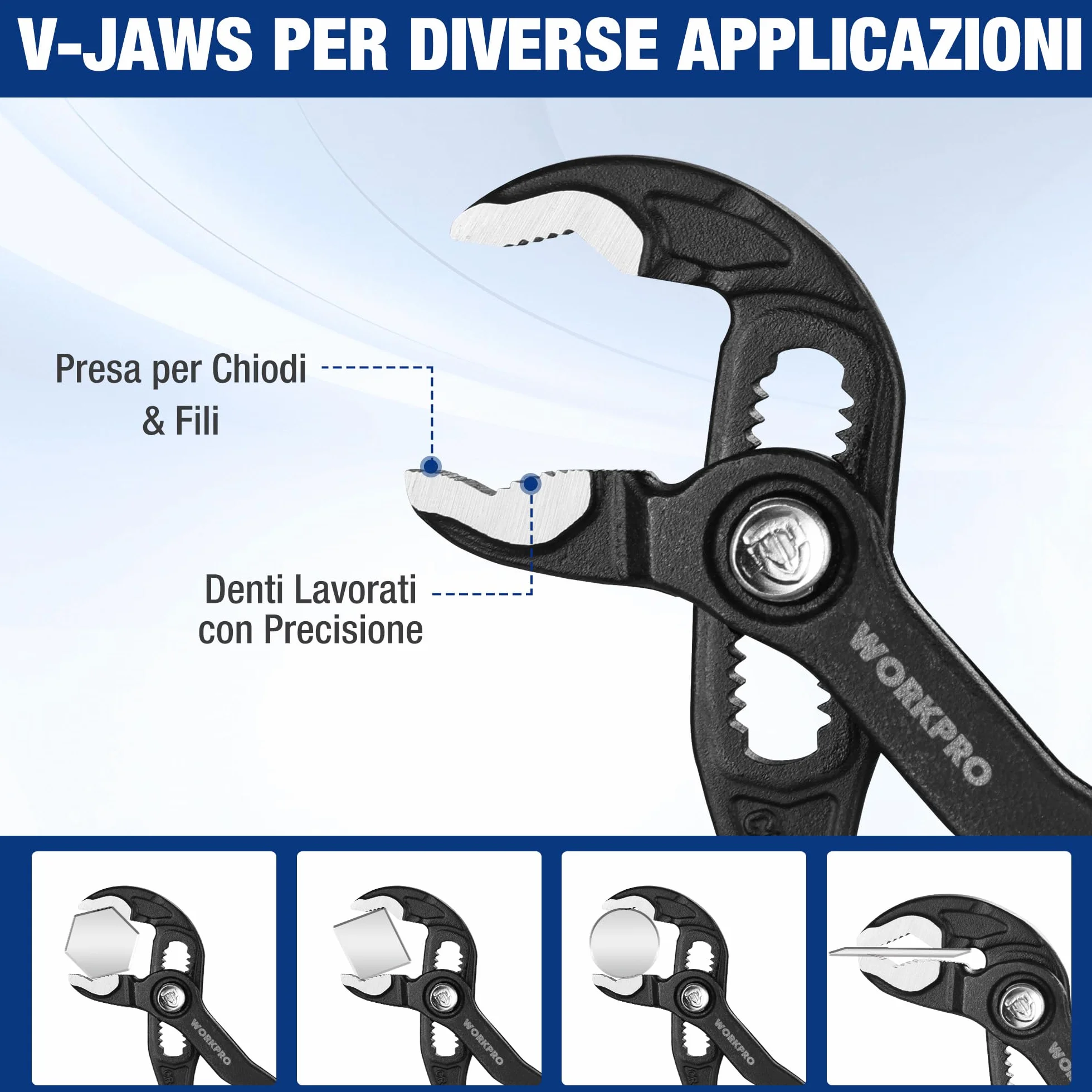 WORKPRO Pinza Regolabile 12,7 cm, Ganascia a V, Pinza per Pompa Acqua 25 mm, Blocco Rapido