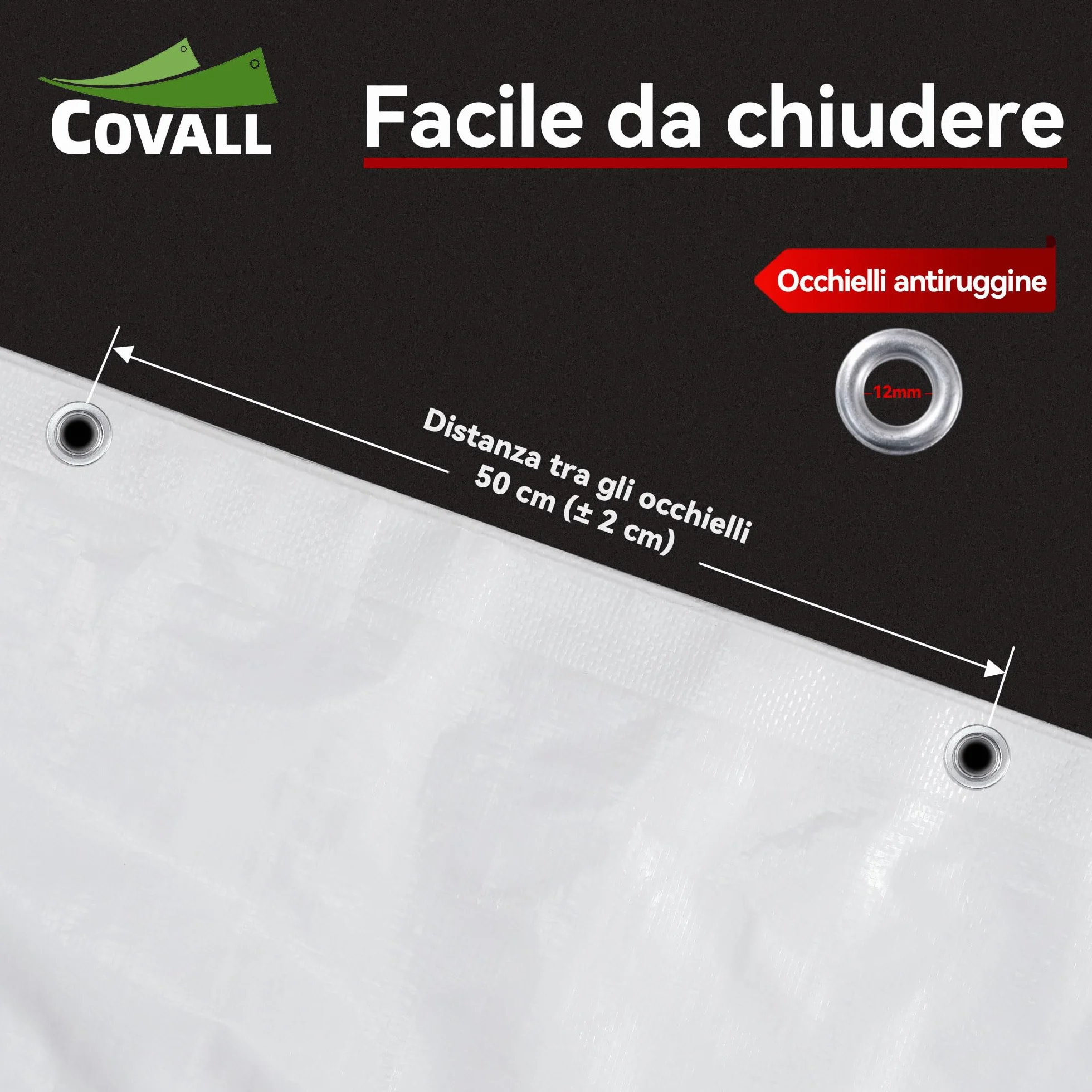 Telone Impermeabile per Esterno 4x6m, HDPE 115g/㎡ Rinforzato con Occhielli, Anti-UV, Copertura per Piscina, Auto, Mobili da Giardino, Bianco