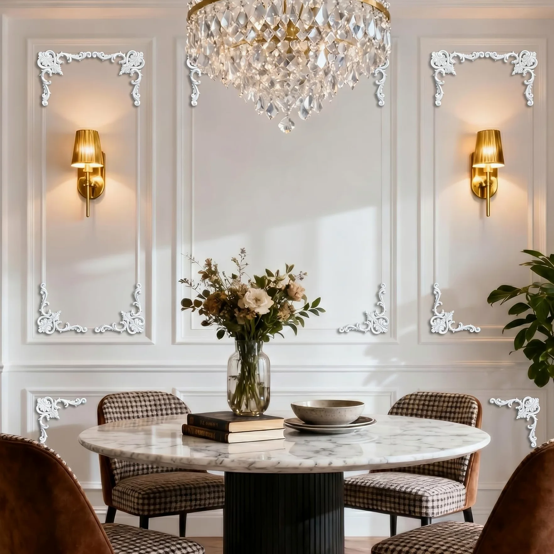 4 PCS Angolari Decorativi per Pareti E Soffitti in PU Modanature Angolari 3D con Decorazioni Floreali Profili Decorativi Verniciabili per Cornici E Angoli Elegante Finitura