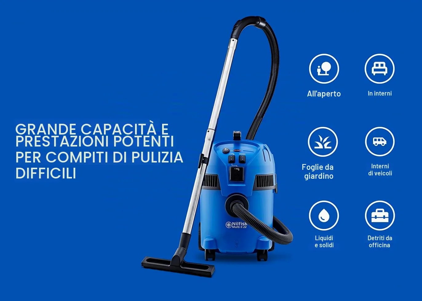 Nilfisk Multi II 22L T Aspiratore Solidi e Liquidi – Per Casa, Giardino e Auto – Funzioni di Aspirazione e Soffiaggio per Interni ed Esterni (1400 W)