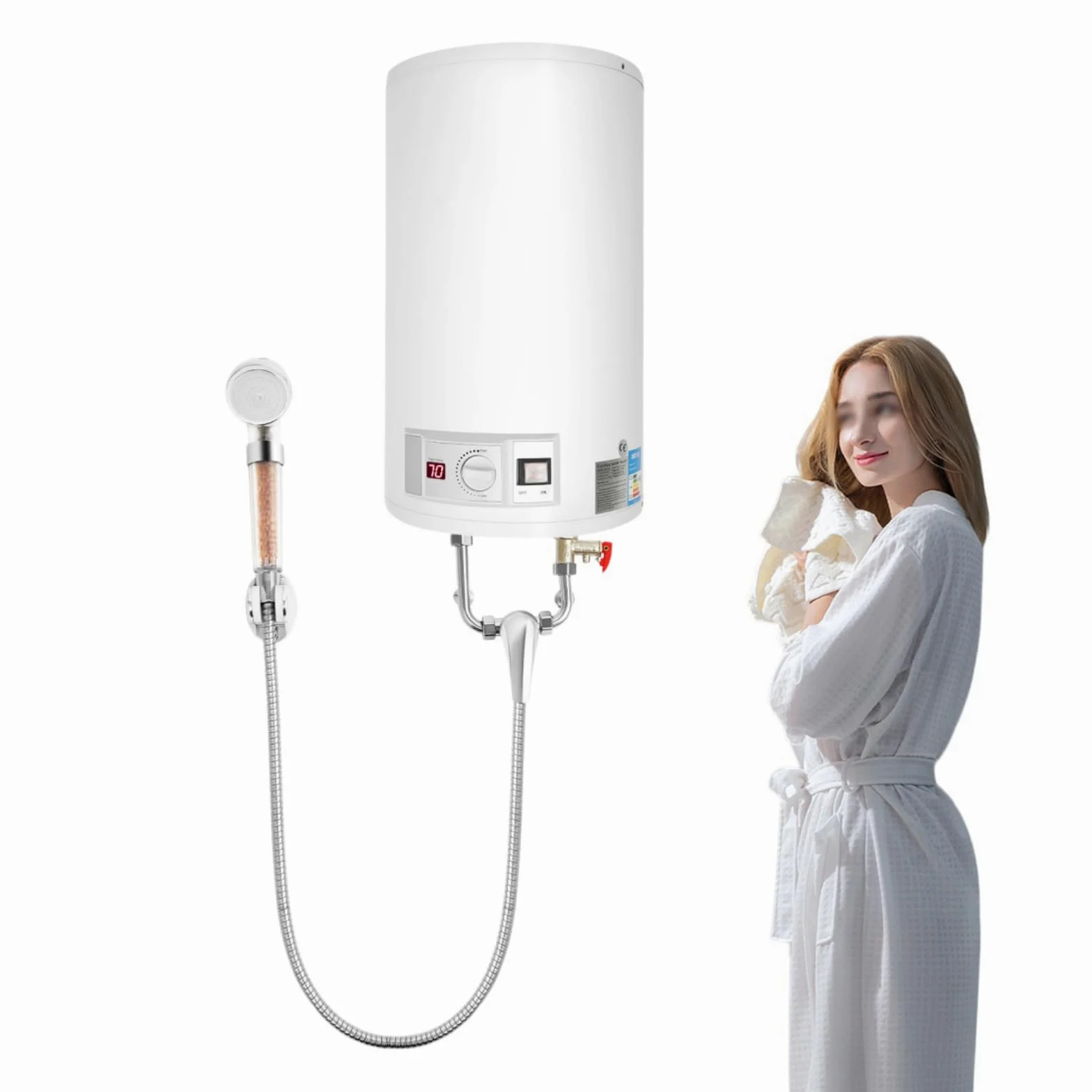 Scaldacqua elettronica da 50 l, scaldabagno elettrico da 2 KW, 220 V, con valvola di sicurezza e pannello di visualizzazione della temperatura, scaldabagno elettrico fino a 75 °C, per WC da cucina