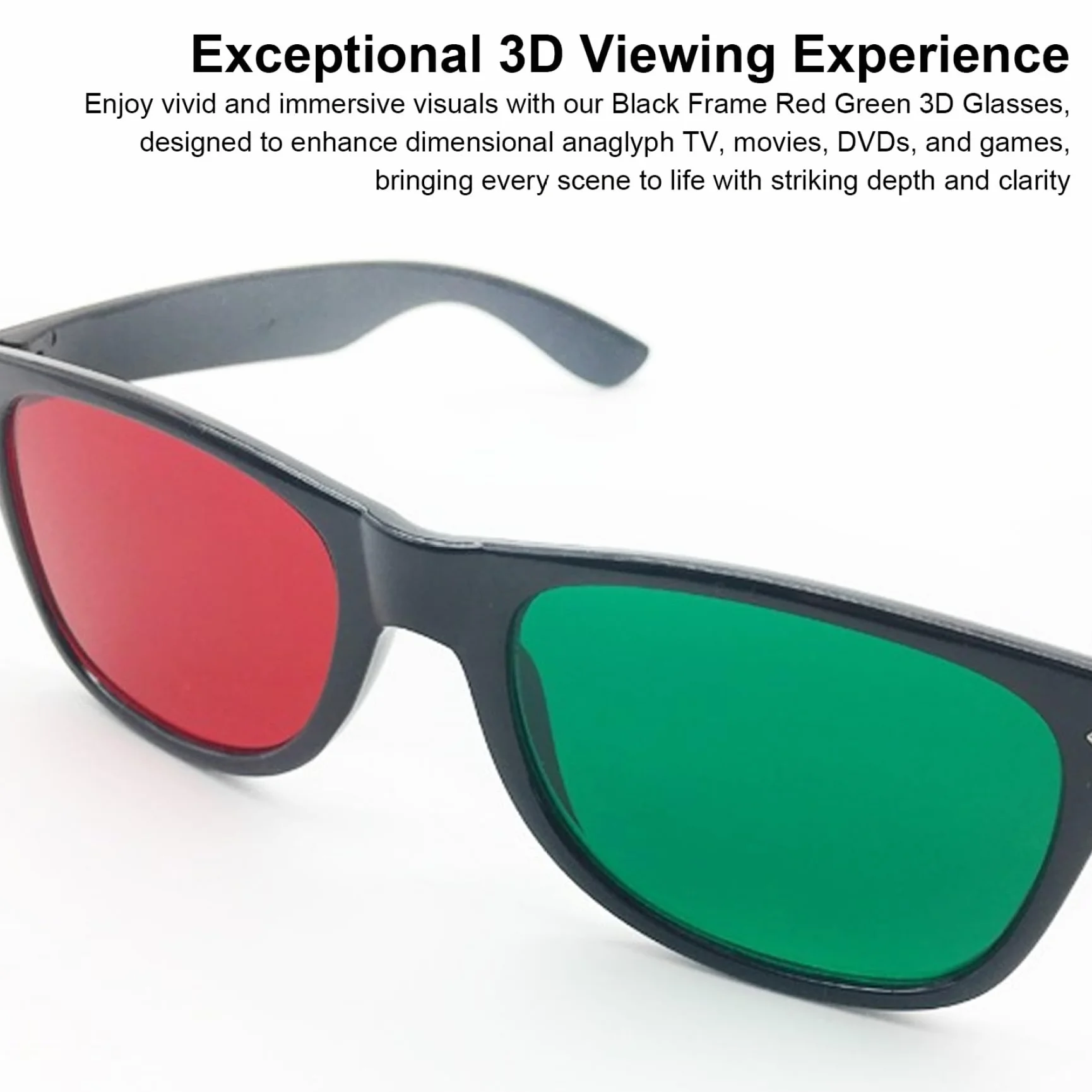 Gcroet Occhiali 3D, Occhiali per la visualizzazione 3D con Montatura Nera, Rossi e Verdi, per Giochi TV, Film in Dvd, anaglifi dimensionali e da Allenamento per l'ambliopia..