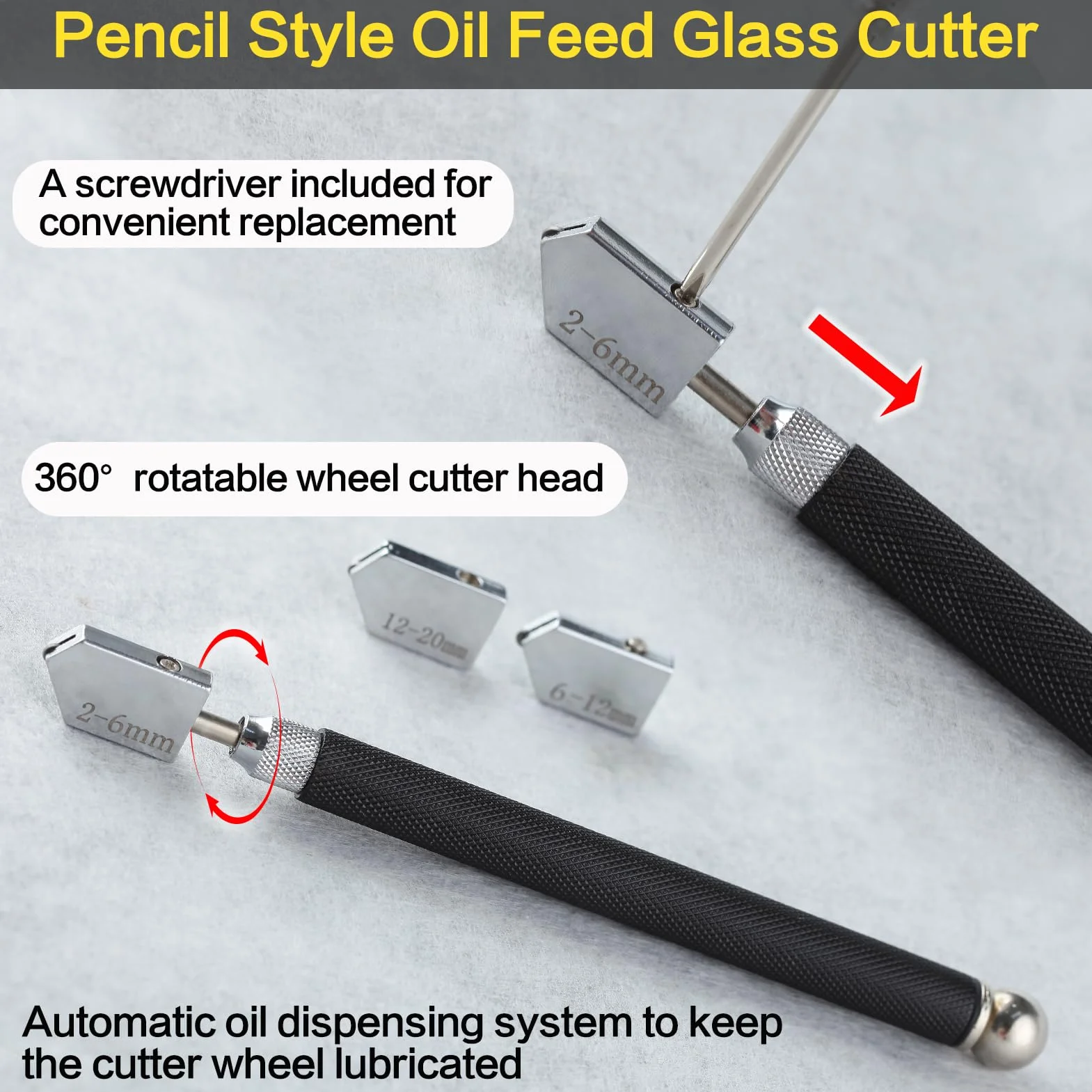LEONTOOL Set di 7 utensili per tagliare il vetro, include un tagliavetro circolare regolabile da 2 a 20 mm, punta in carburo con 3 lame bonus, cacciavite, righello, contagocce olio, per piastrelle a