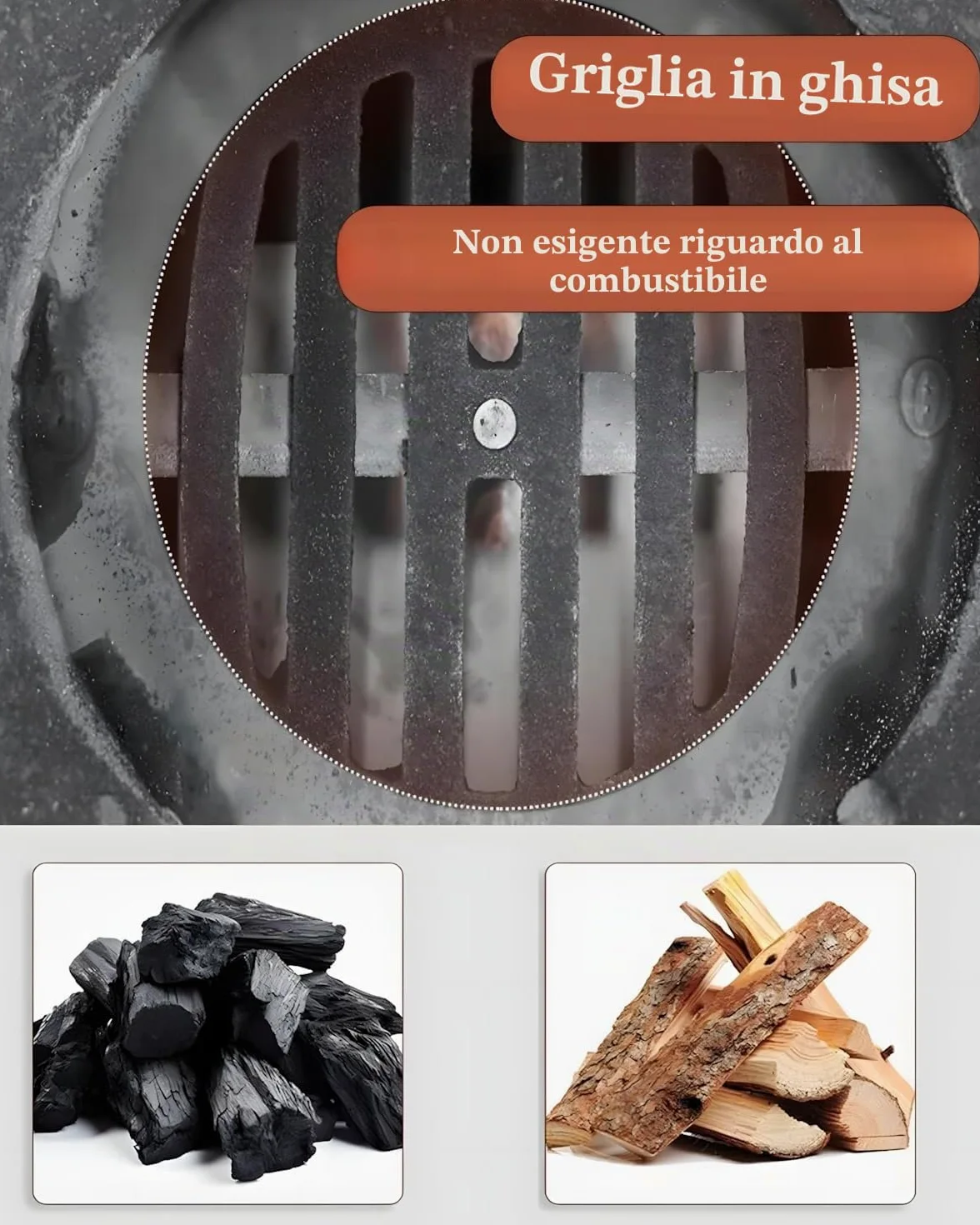 Stufa a legna per interni, riscaldamento efficiente con struttura in ghisa, per uso domestico ed esterno