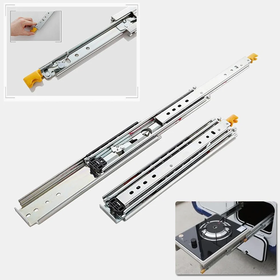 Guide per cassetti Guida per cassetti Push to Open Guide per cassetti Guide per cassetti ad Estrazione Totale Guida per carichi Pesanti 3 Pieghe Metallo capacità di carico 220 Kg/Argento/800
