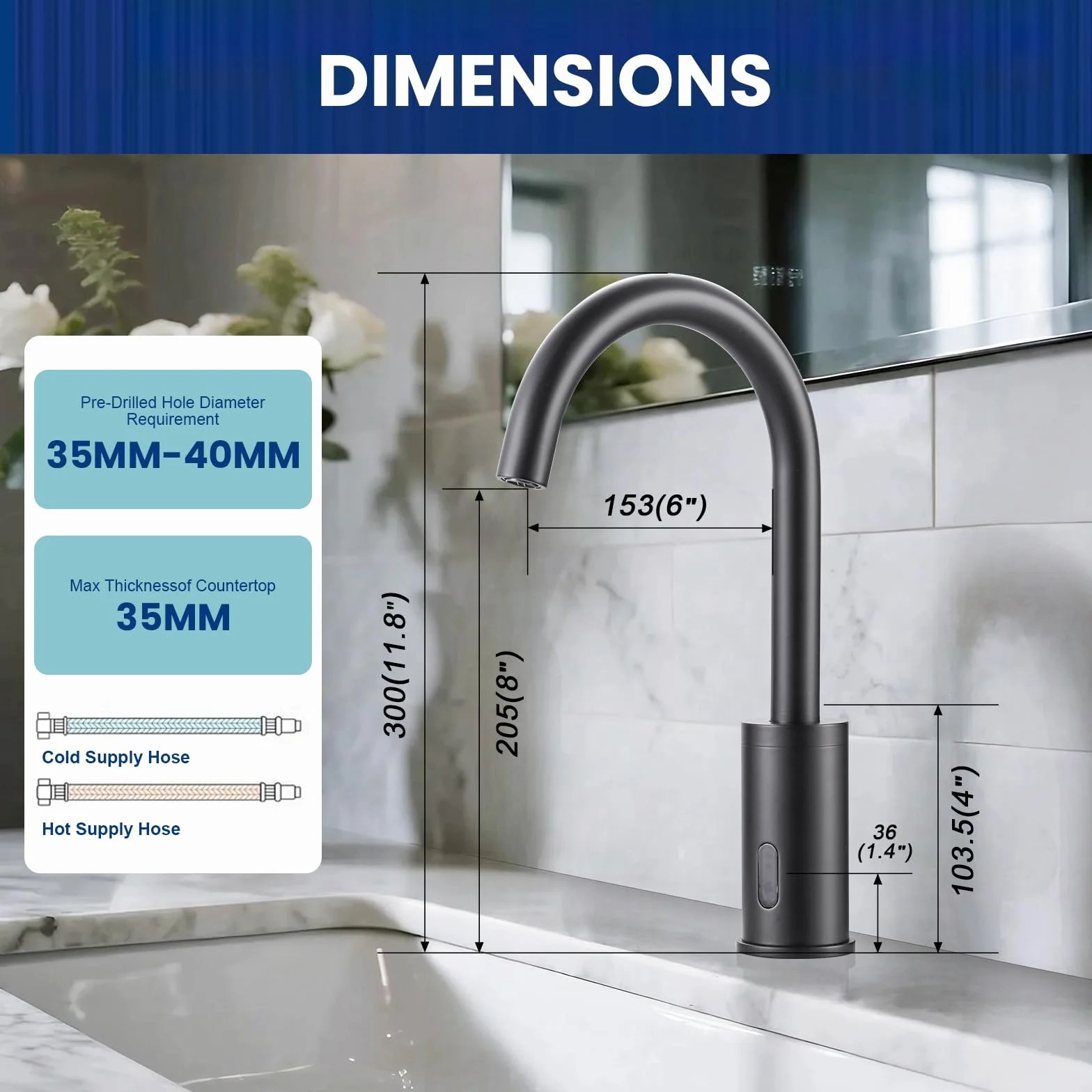 Rubinetto bagno automatico con sensore a infrarossi, miscelatore temperatura, nero