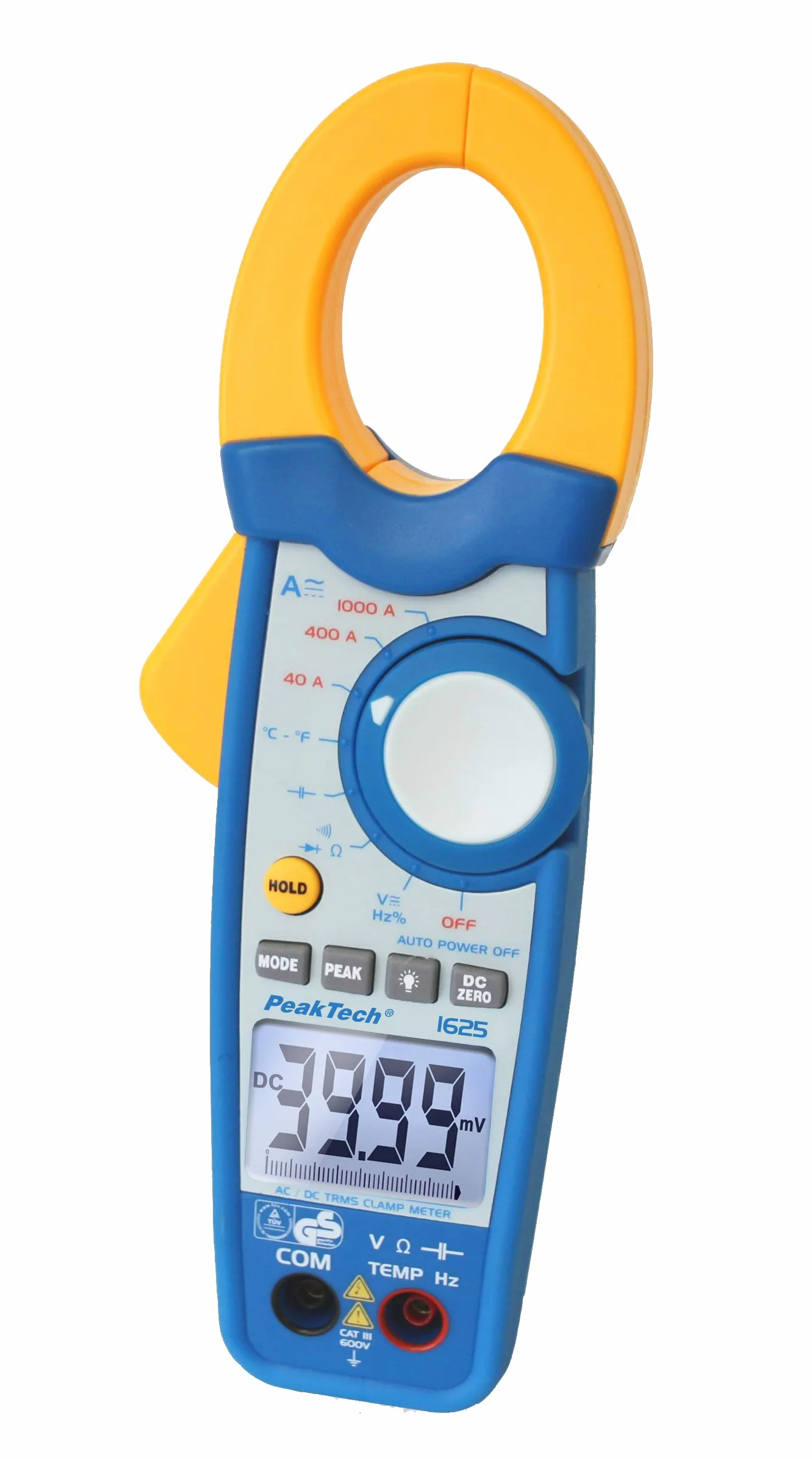 Peaktech 1625 – Pinza Ac/Dc 1000A, Multimetro Digitale, Pinze Amperometriche, Tüv/Gs, 4000 Conteggi, Voltmetro senza Contatto, Amperometro, Tester di Continuità - Max 600 V