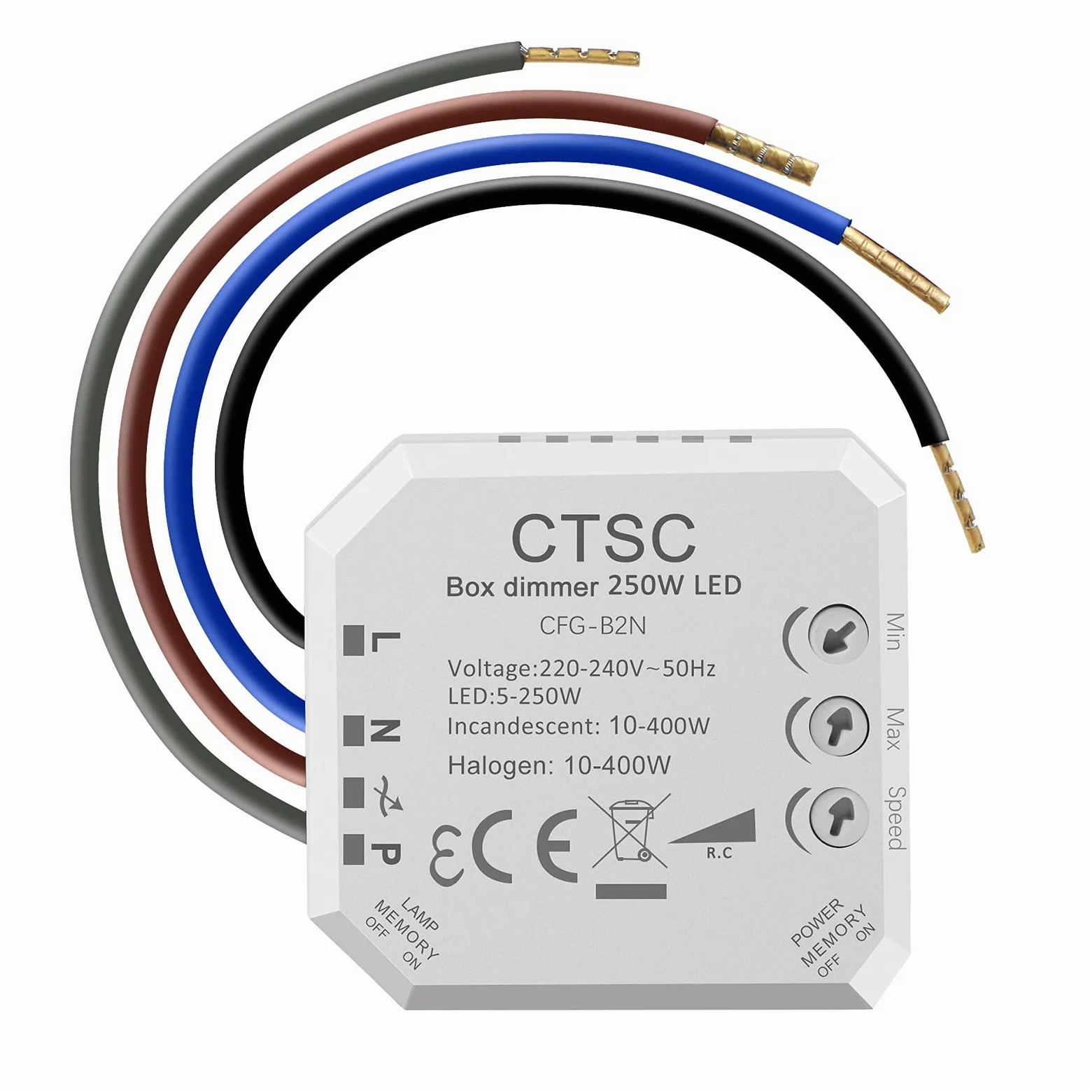 CTSC Dimmer per led 220v - Trailing edge dimmer 220v - Relè dimmer per led - silenzioso, regolatore di intensità adatto a LED regolabili, lampada ad incandescenza alogena (B2N)