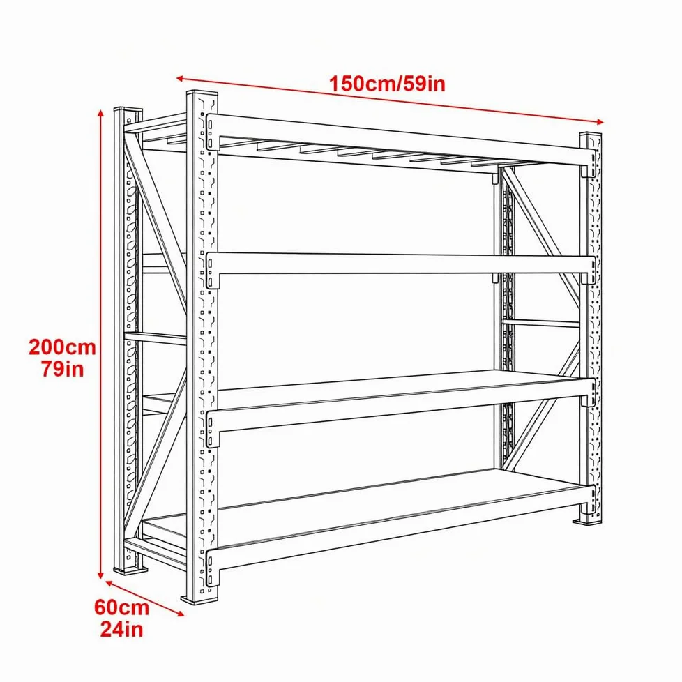 Scaffalatura in metallo resistente, 4 ripiani, 200,7 x 149,9 x 61 cm, colore nero, per garage, cucina e ripostiglio, design durevole e robusto
