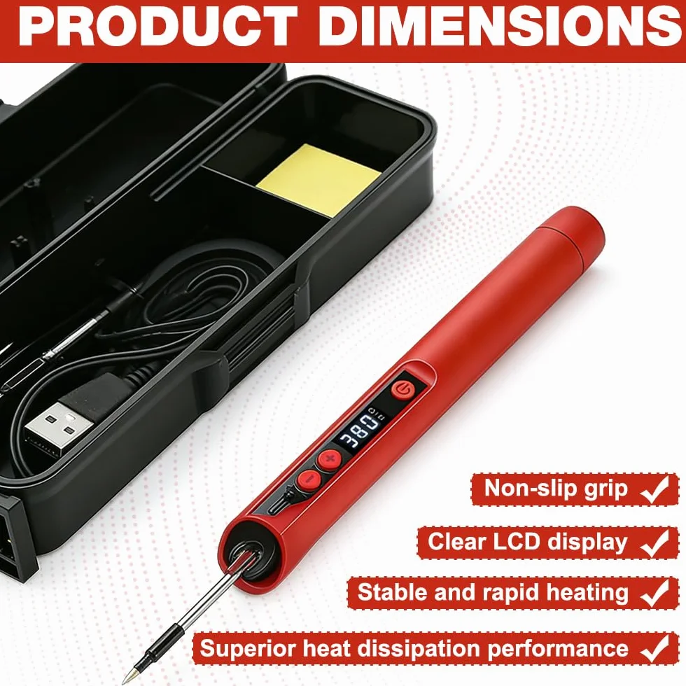 Saldatore a batteria USB con LCD 180℃-450℃, ferro portatile set con filo saldatura e 3 punte