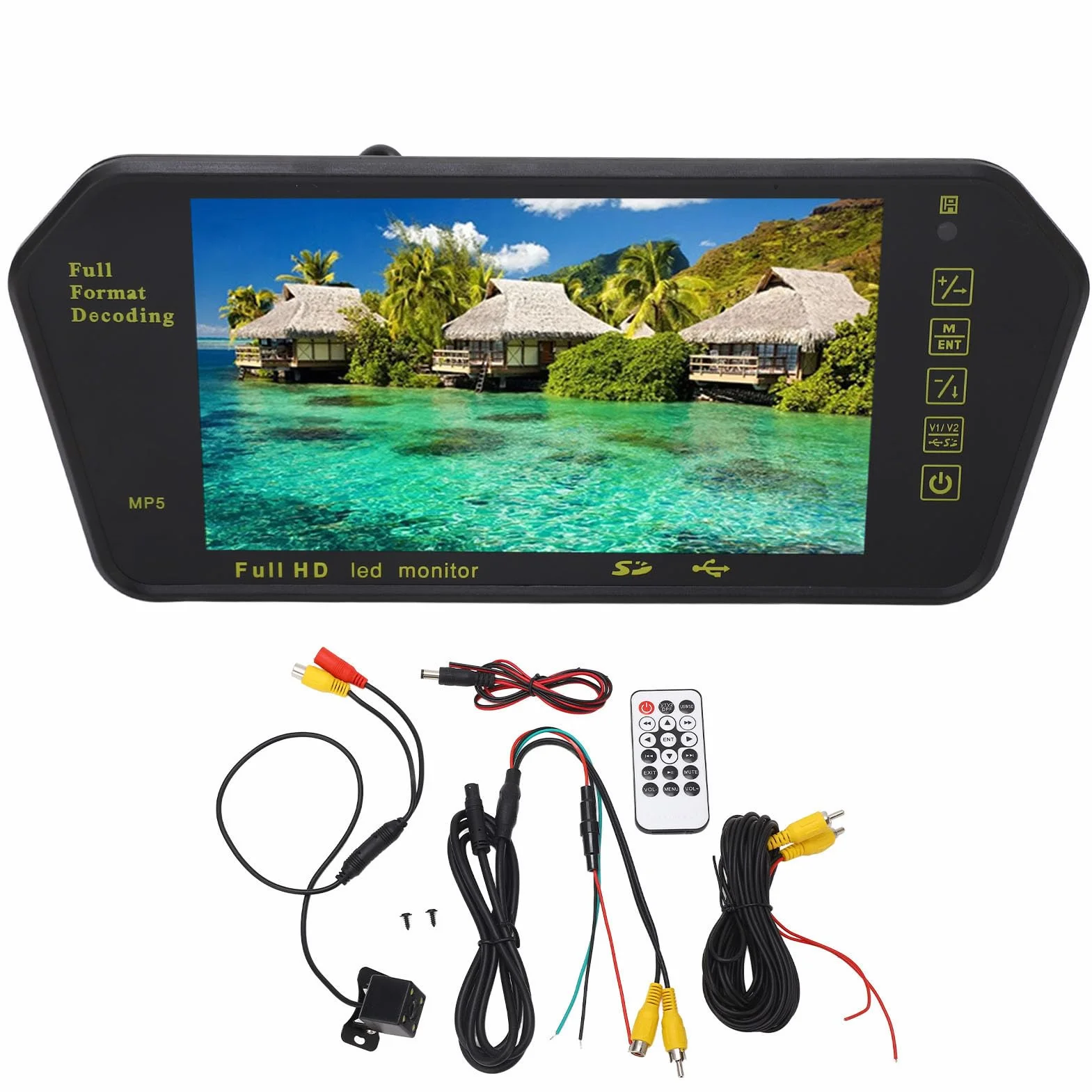 Telecamera per Specchietto Retrovisore, Dash Cam a Specchio 7 Pollici con Fotocamera a 4 LED, Telecamera Posteriore 1080P per Auto, Telecamera di Backup Impermeabile (Senza