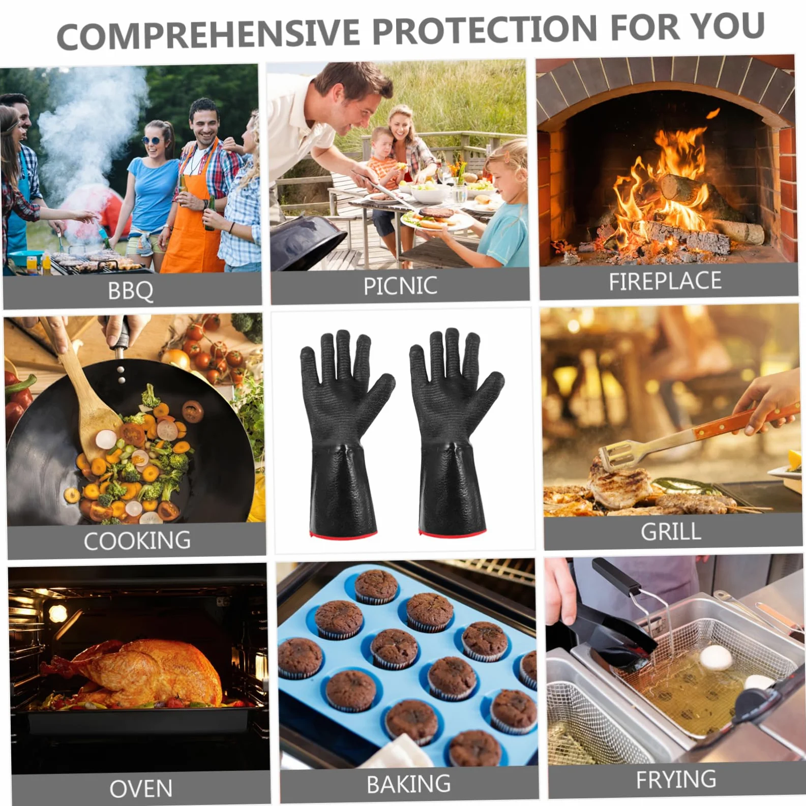 Guanti Termoresistenti Nero 1 Paio in Neoprene per Cucina e Fornello | Lavabili in Lavatrice, Resistenza al Taglio e Antiscivolo, Adatti a Impieghi Domestici