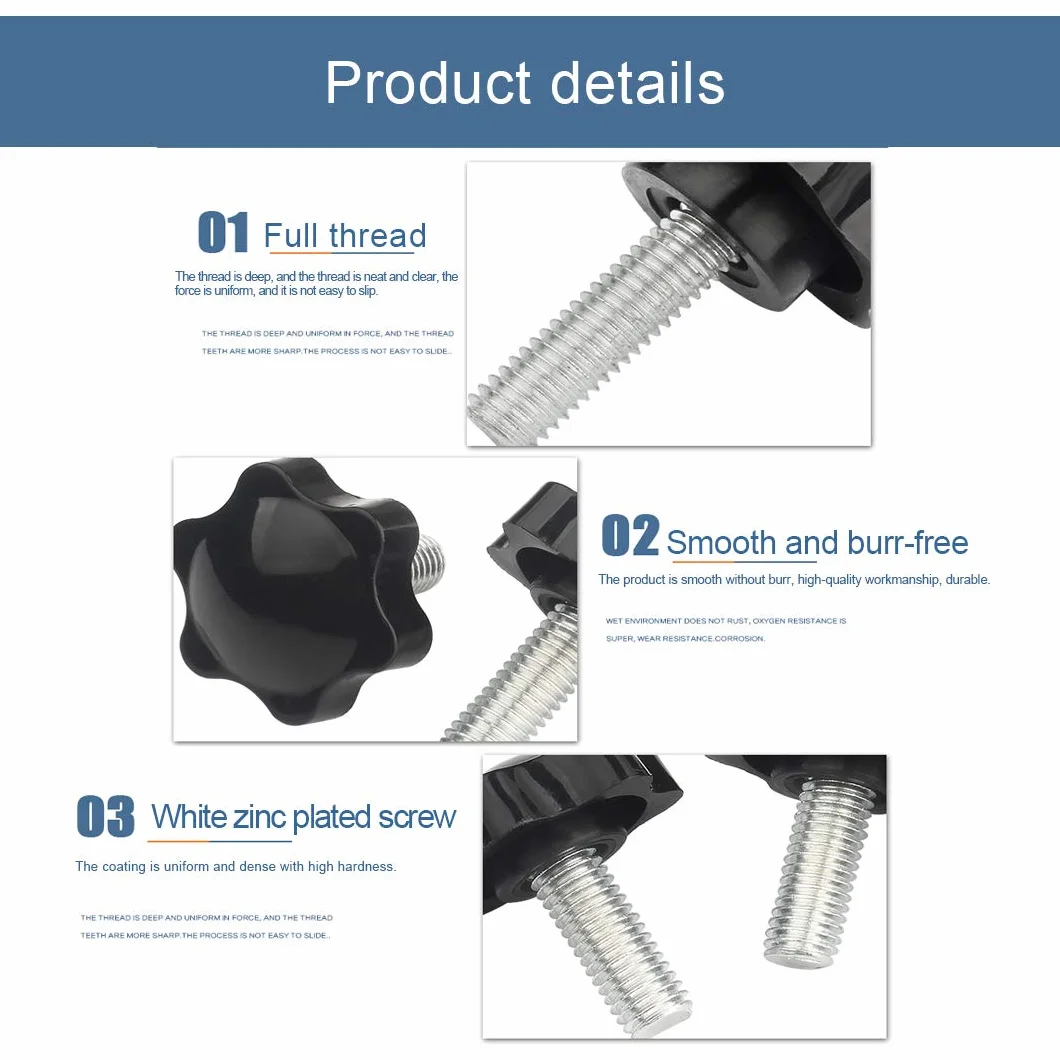 Vite a testa zigrinata M6×40mm Manopola di serraggio in plastica nera Maniglia a stella per macchina utensile